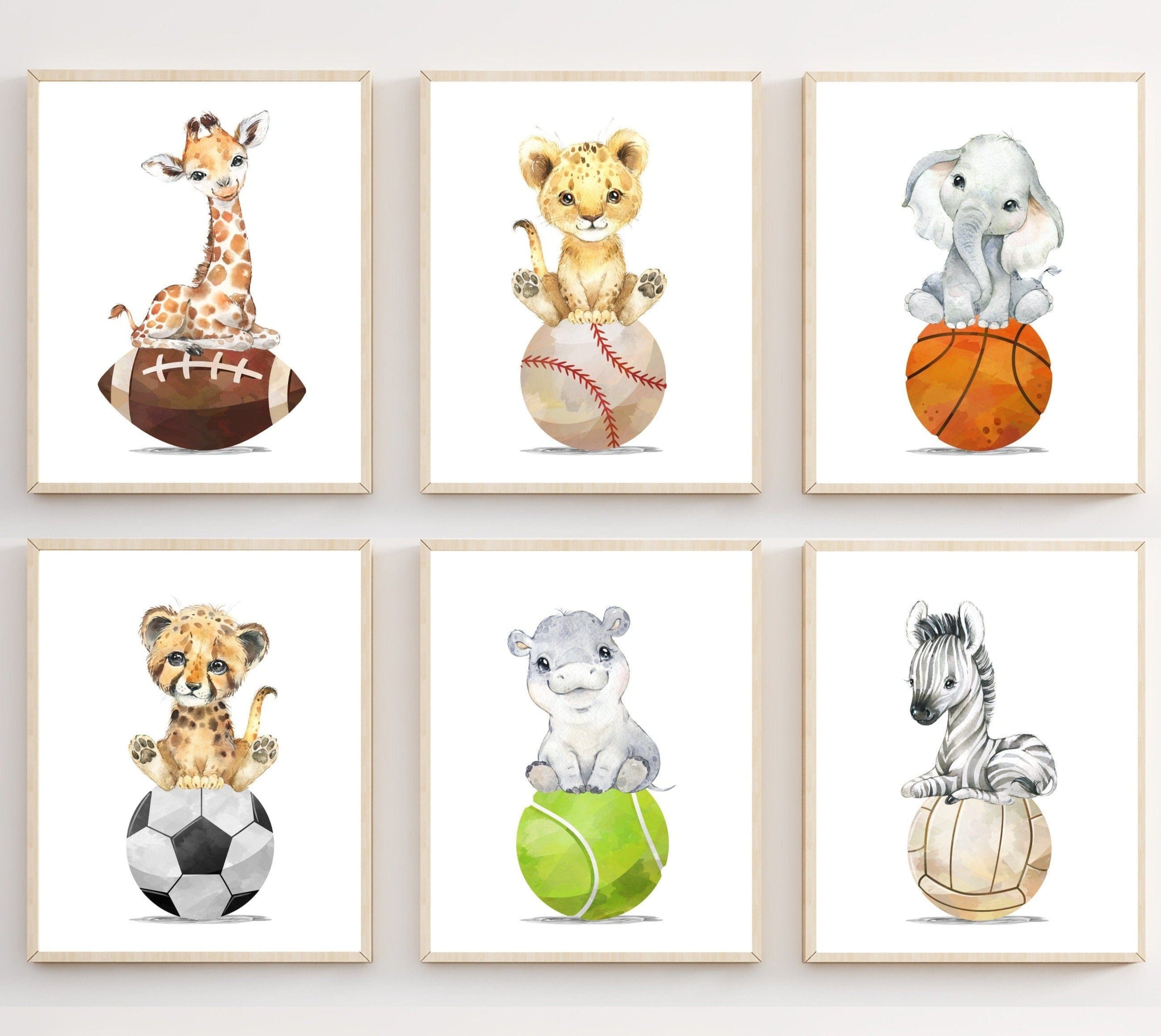 nursery art print baby nursery bedroom decor Animal sport prints - Sports nursery prints - Nursery decor - Safari baby animal prints - Watercolor animal prints - Baby boy sports - H2812