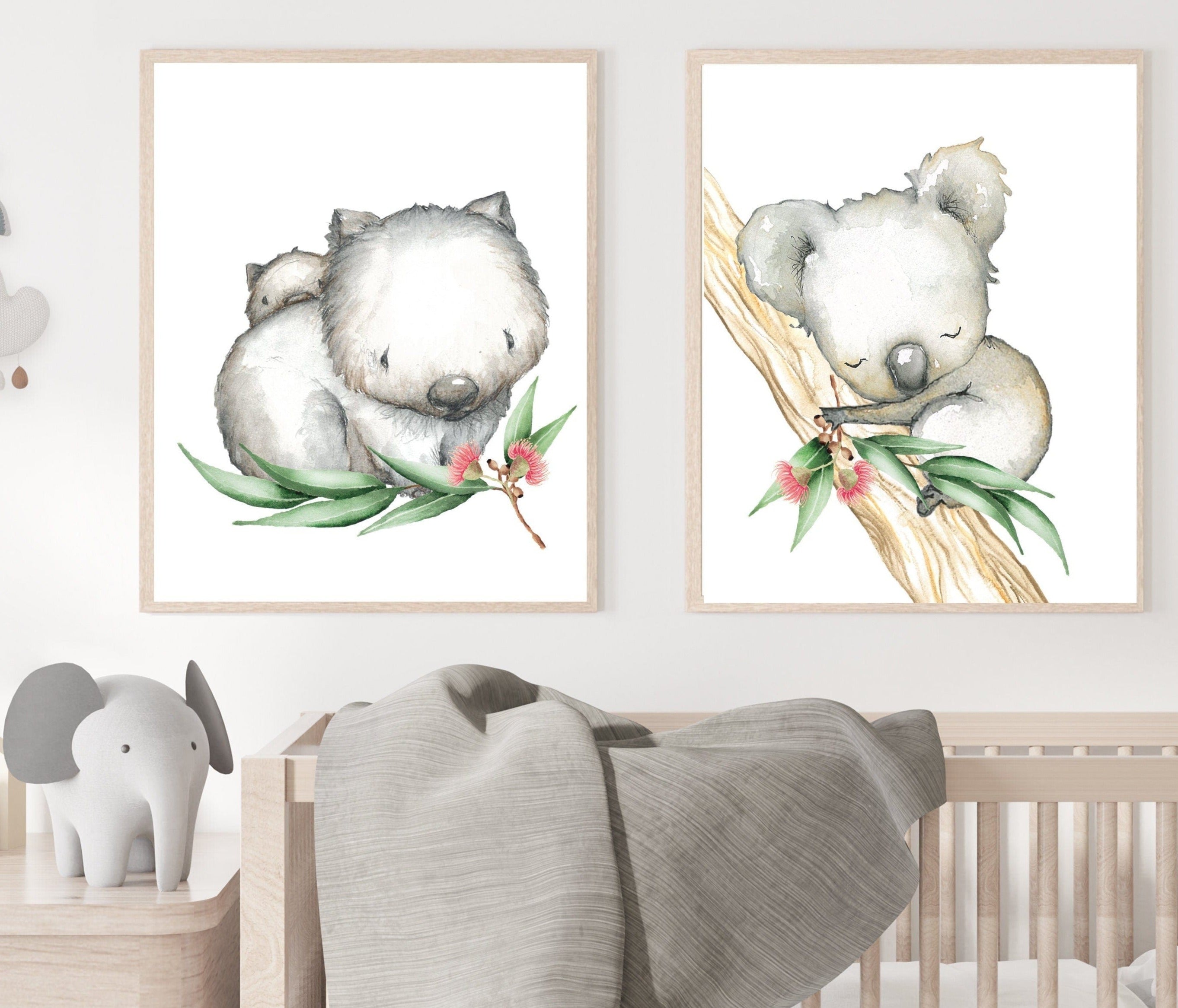 nursery art print baby nursery bedroom decor Australian animal nursery - Nursery wall art - Aussie nursery prints - Girls nursery decor - Koala print - Wombat print - Nursery decor