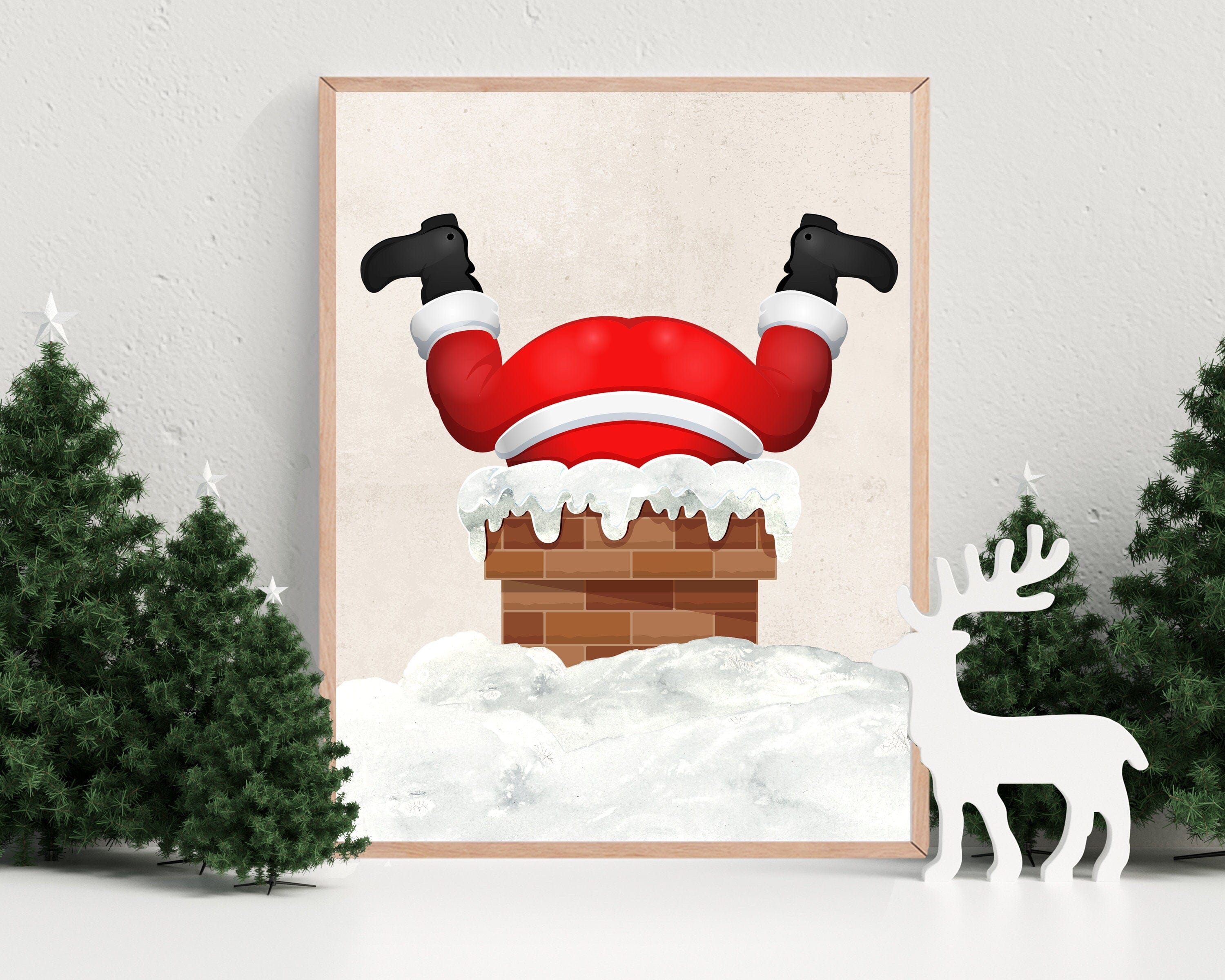 nursery art print baby nursery bedroom decor Christmas Wall Art, Santa Print, Santa going down a chimney, Christmas Decor, Winter Print, H2960