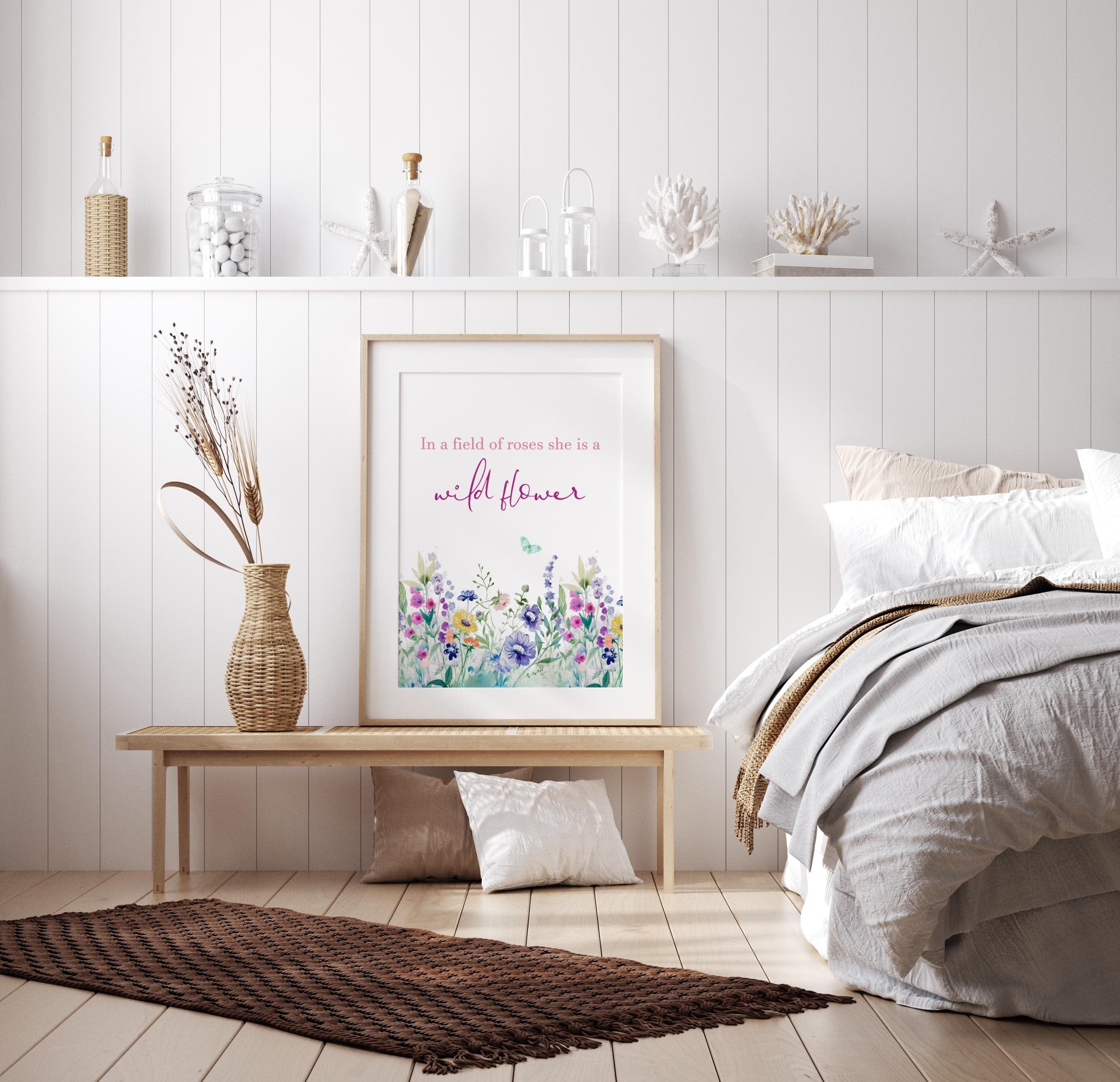 nursery art print baby nursery bedroom decor Colorful Wildflower Art Print, Flower Art, Modern Floral Print, Watercolor Wildflower Print, Inspirational Quote,  Digital Print, H3131