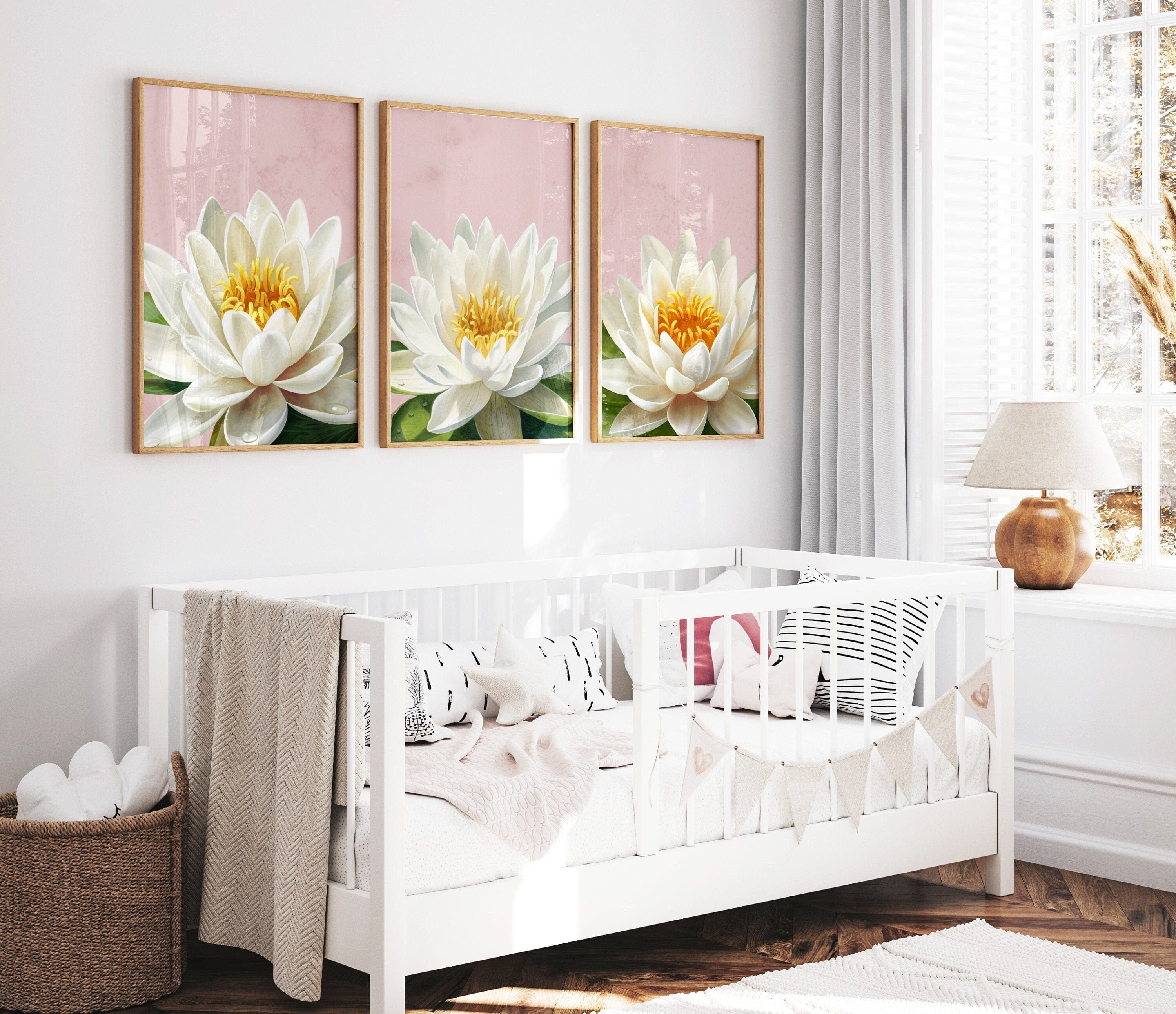 nursery art print baby nursery bedroom decor Flower nursery wall art - Lotus nursery art - Baby girl nursery - Pink nursery decor - Set of 3 wall prints - Nursery decor - Nursery prints
