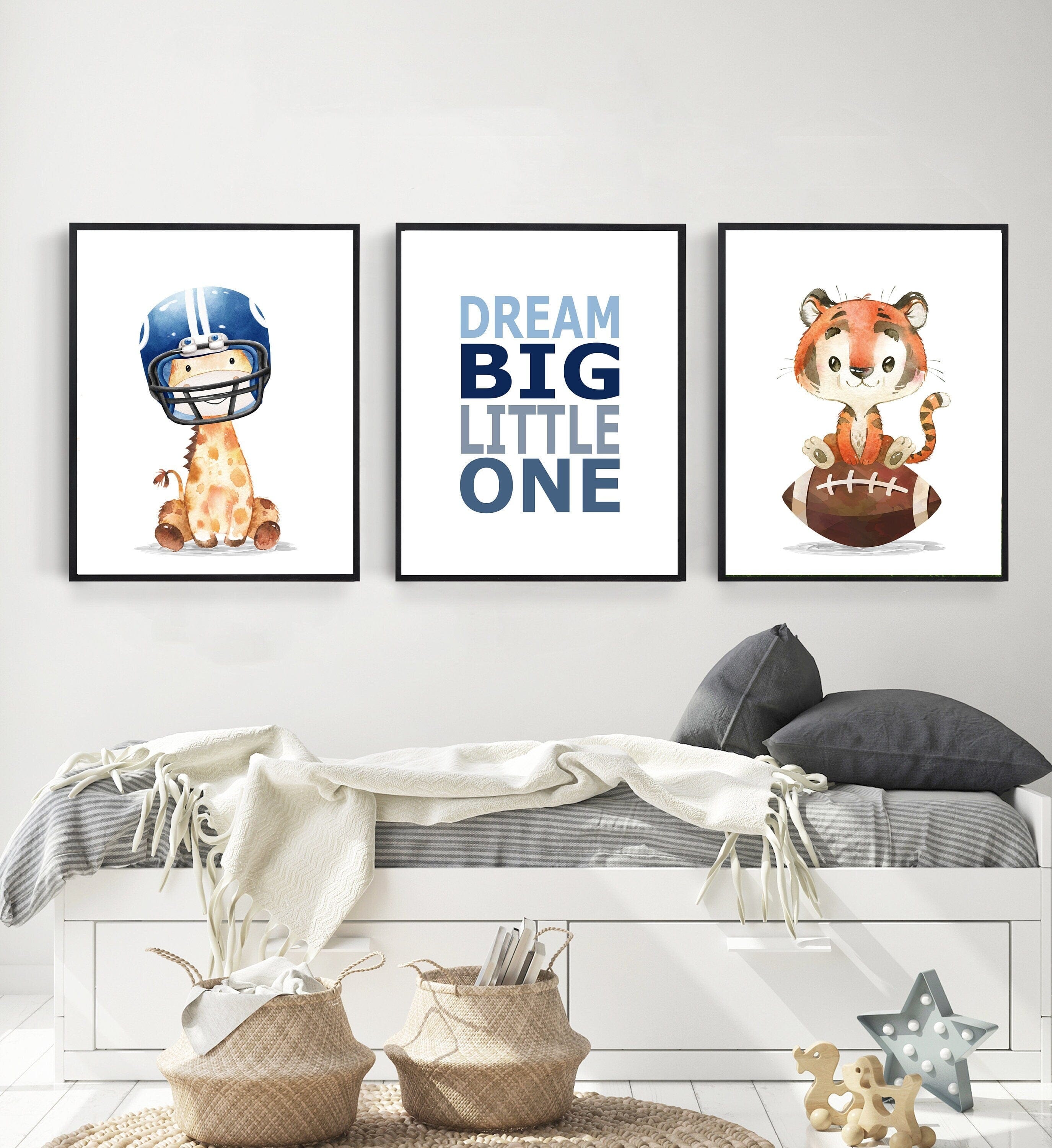 nursery art print baby nursery bedroom decor Football nursery decor - Animal sports nursery - Football wall art - Animal sports print - Boys sports print - Nursery sports decor - H2826