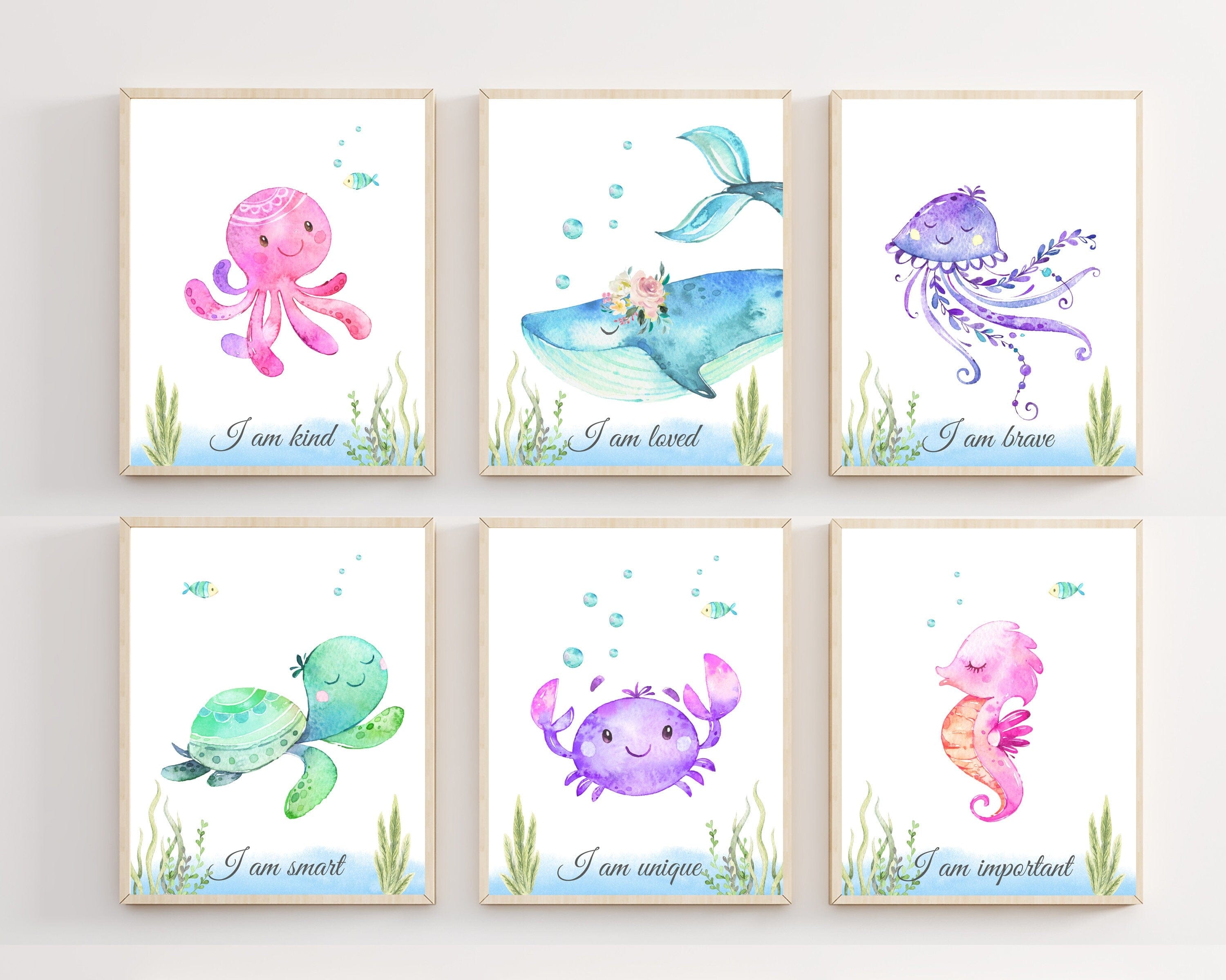nursery art print baby nursery bedroom decor Girls ocean nursery - Sea animal prints - Baby girl nursery - Ocean decor - Girls wall art - Girls bedroom decor - Printable art girls