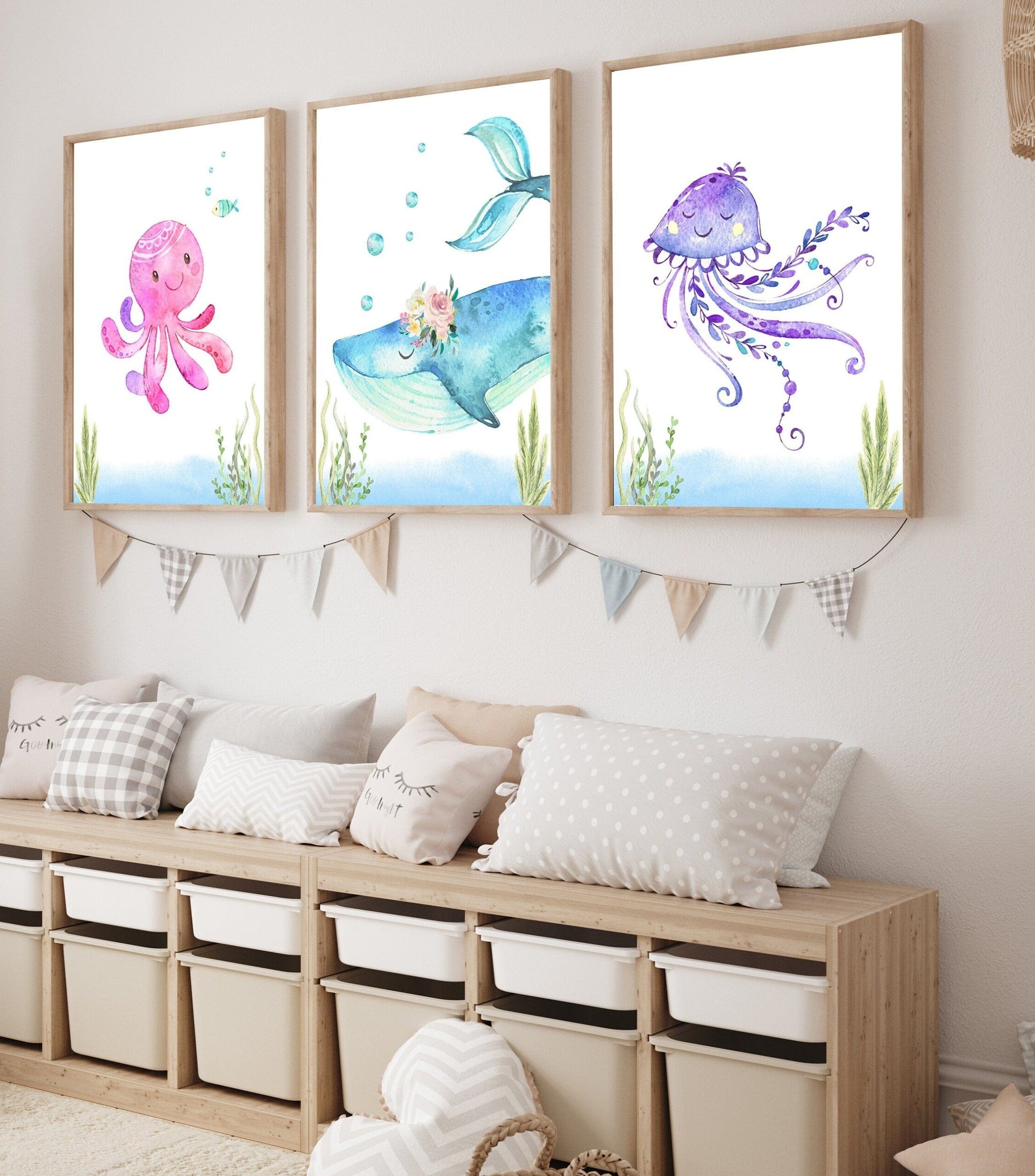 nursery art print baby nursery bedroom decor Girls ocean prints - Girls room Decor - Girls nursery decor - Nursery prints - Ocean nursery prints - sea animals wall art - Under the sea