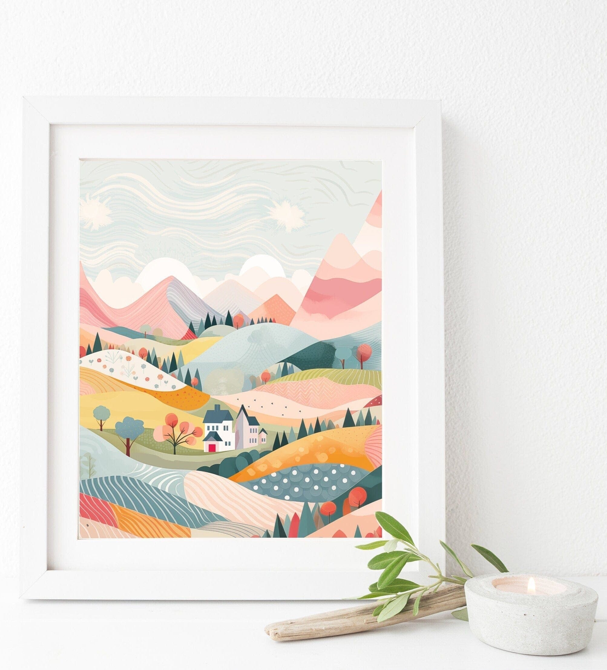 nursery art print baby nursery bedroom decor Girls Pink Room Decor, Modern Mountain landscape, Abstract Watercolors in Blue and Purple, Modern Wall Art Print H2967