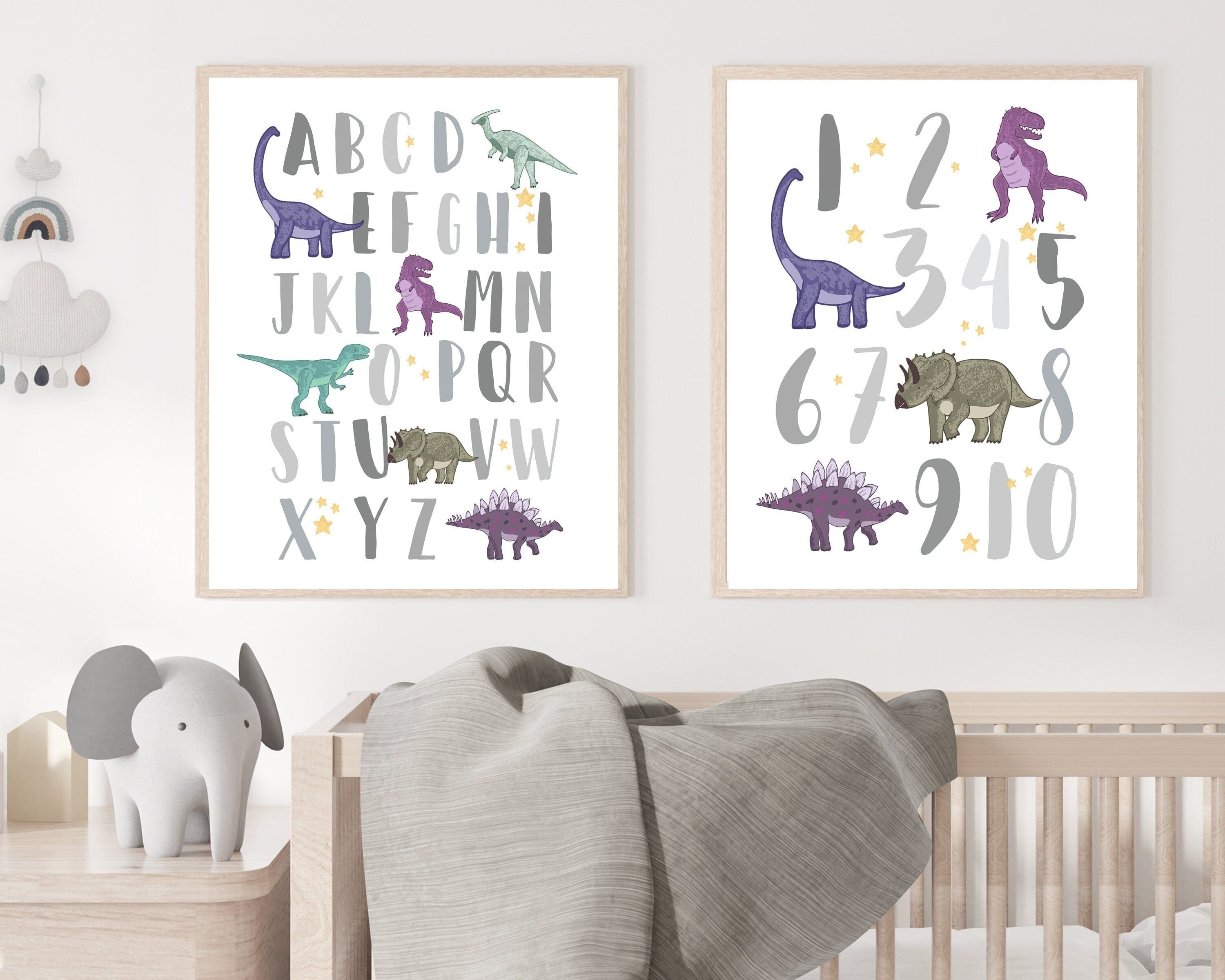 nursery art print baby nursery bedroom decor Dinosaur alphabet print - Alphabet wall art - Girl Alphabet poster - ABC Wall art - Printable wall art - Numbers print - Dinosaur nursery