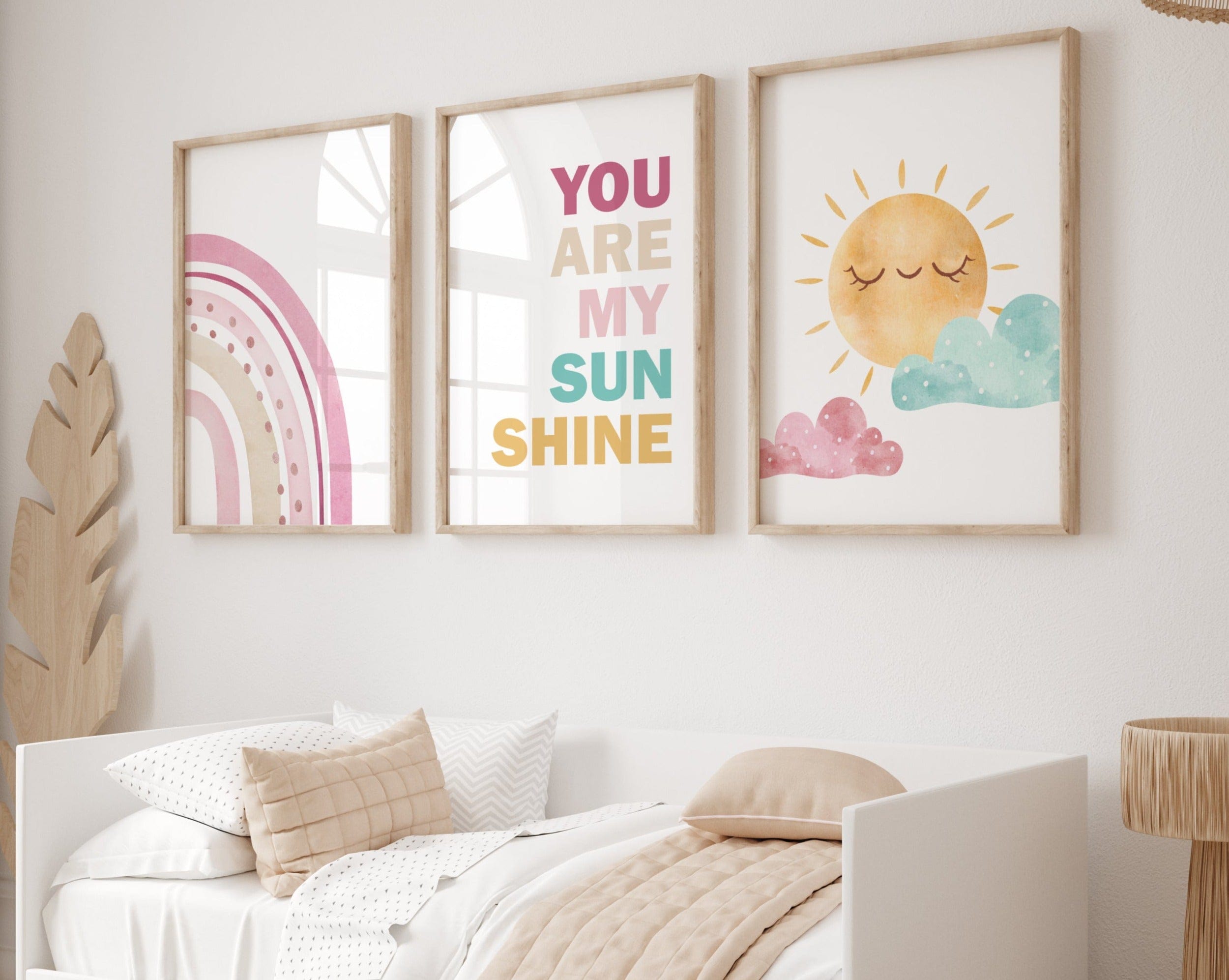 nursery art print baby nursery bedroom decor Girls boho nursery prints - Pink nursery decor - Pink nursery wall art - Baby girl nursery - Sunshine print - Rainbow nursery wall art