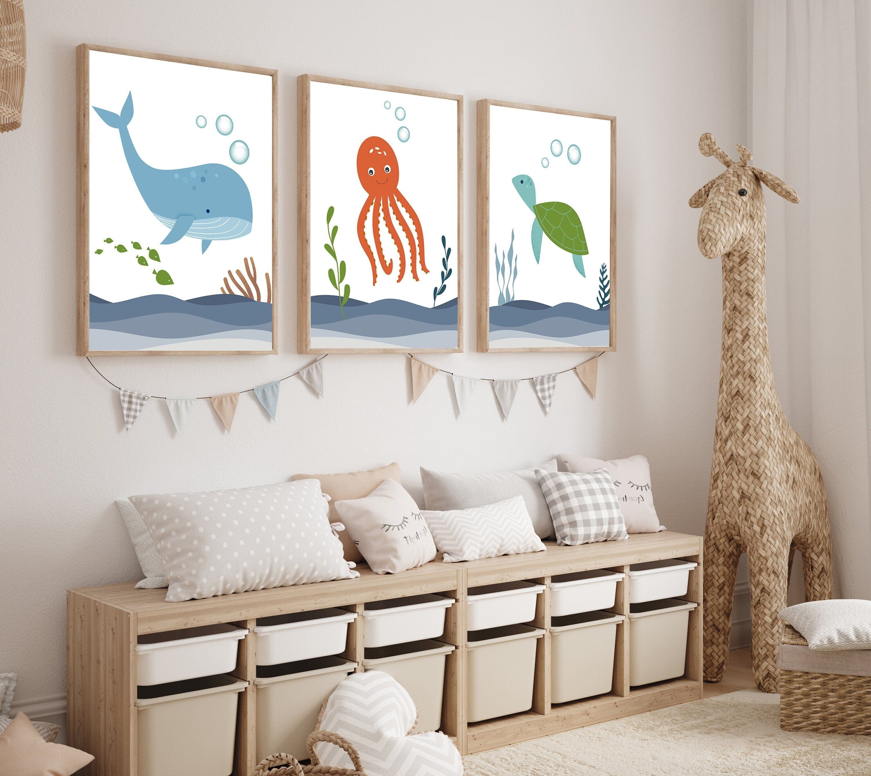 nursery art print baby nursery bedroom decor Ocean nursery decor - Nursery wall art - Nursery prints - Sea animals prints - Nautical nursery prints - Boho nursery decor - Blue nursery