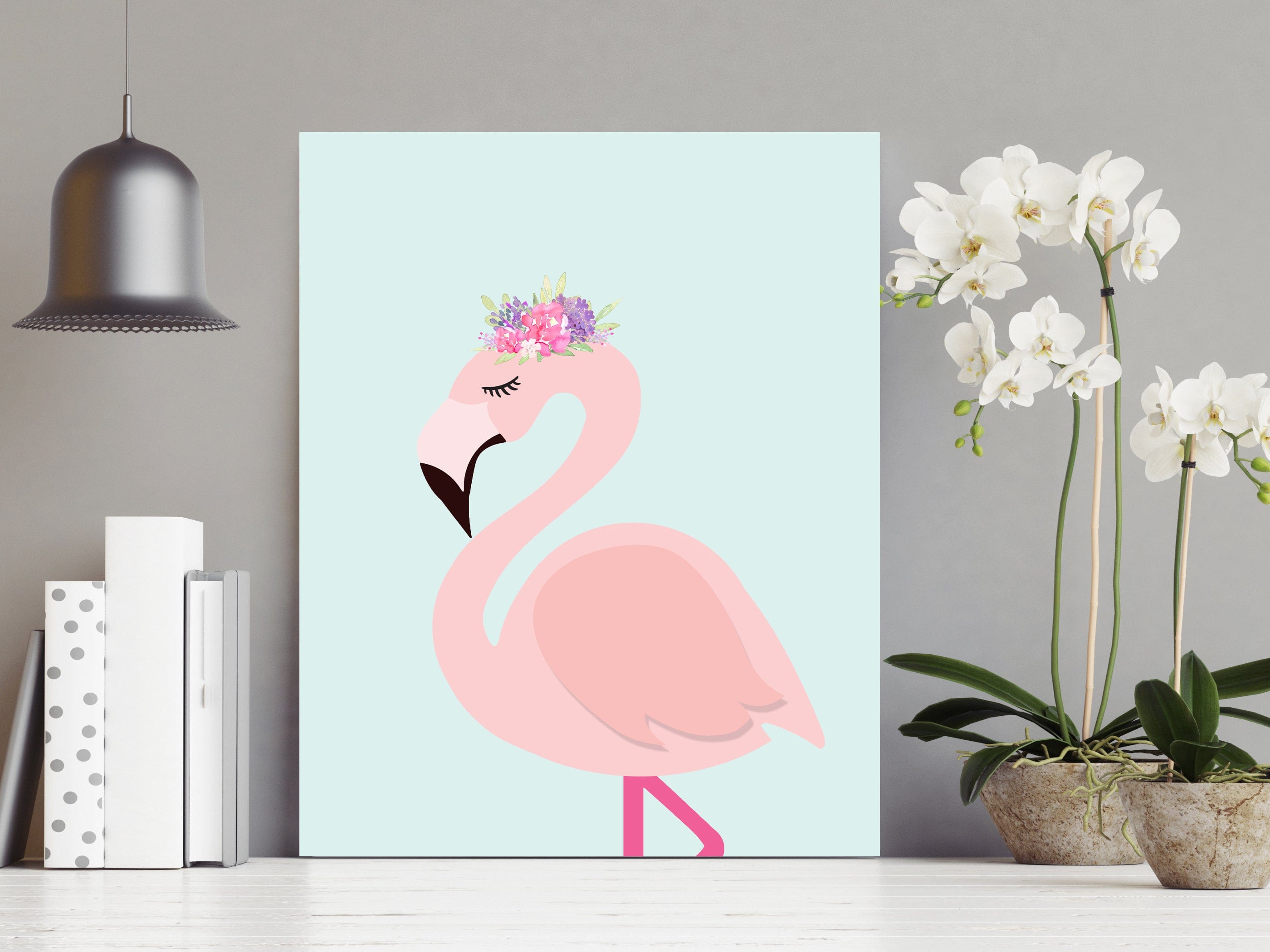 nursery art print baby nursery bedroom decor Flamingo art print - Pink Flamingo wall art - Flamingo print - Flower crown - Girls room wall art - Nursery art - Girls wall decor  -H1721