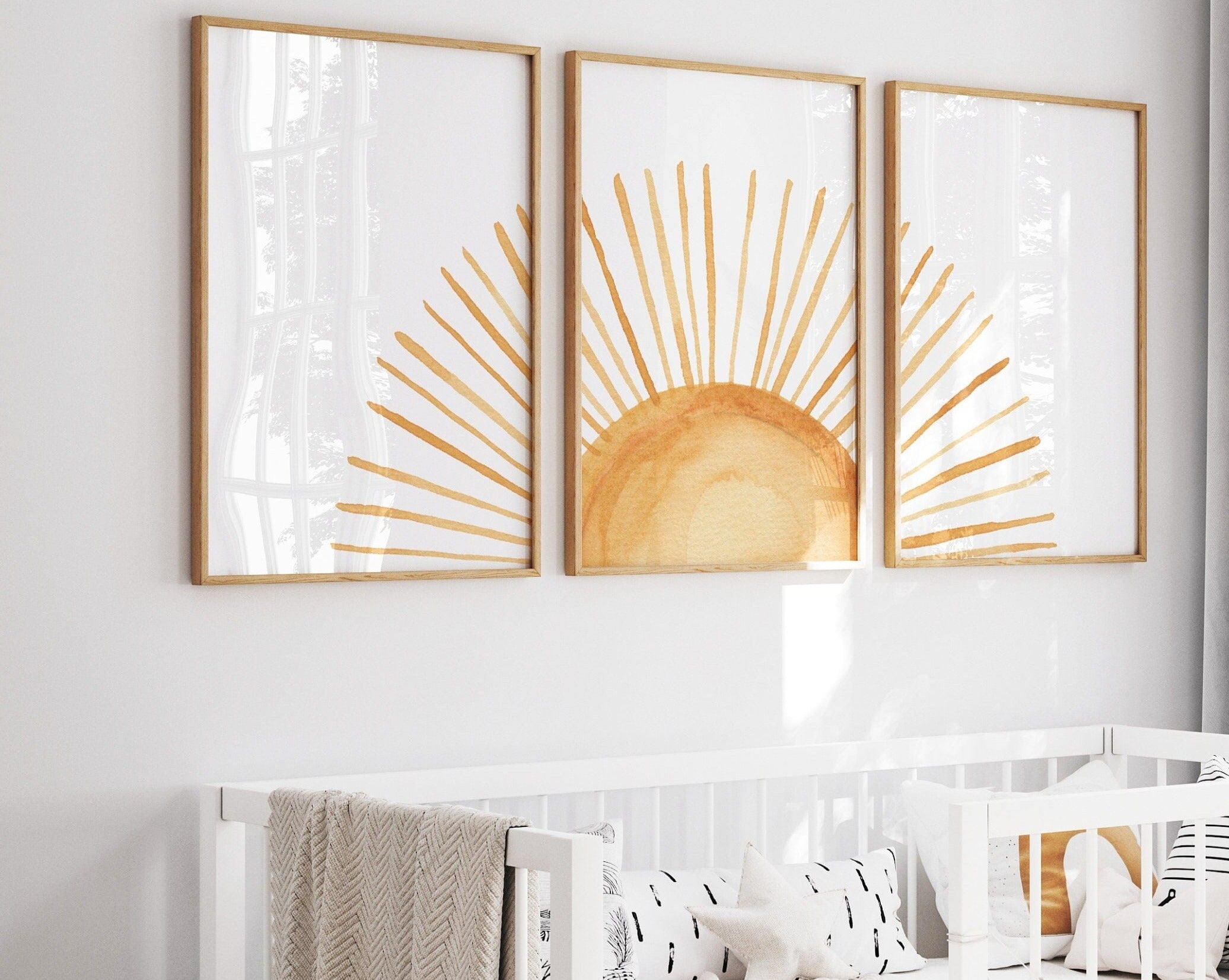 nursery art print baby nursery bedroom decor Sunshine nursery decor, Set of 3 sun prints, watercolor sun prints, Boho setting sun Nursery Wall art print, Boho Sunshine print, Sun wall