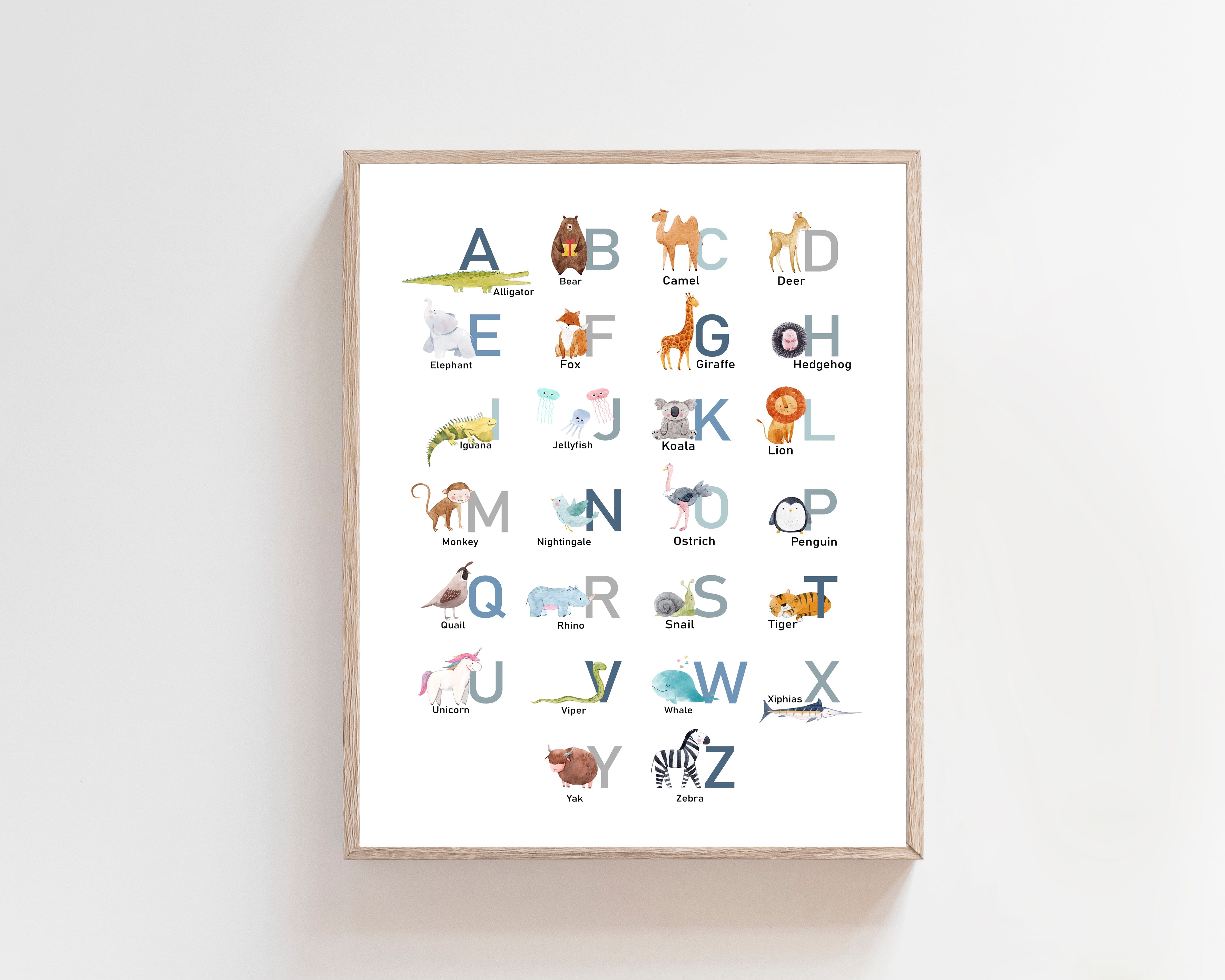 nursery art print baby nursery bedroom decor Animal alphabet print - Alphabet poster - Printable alphabet - Nursery alphabet print - Playroom decor - Baby boy nursery decor - Blue