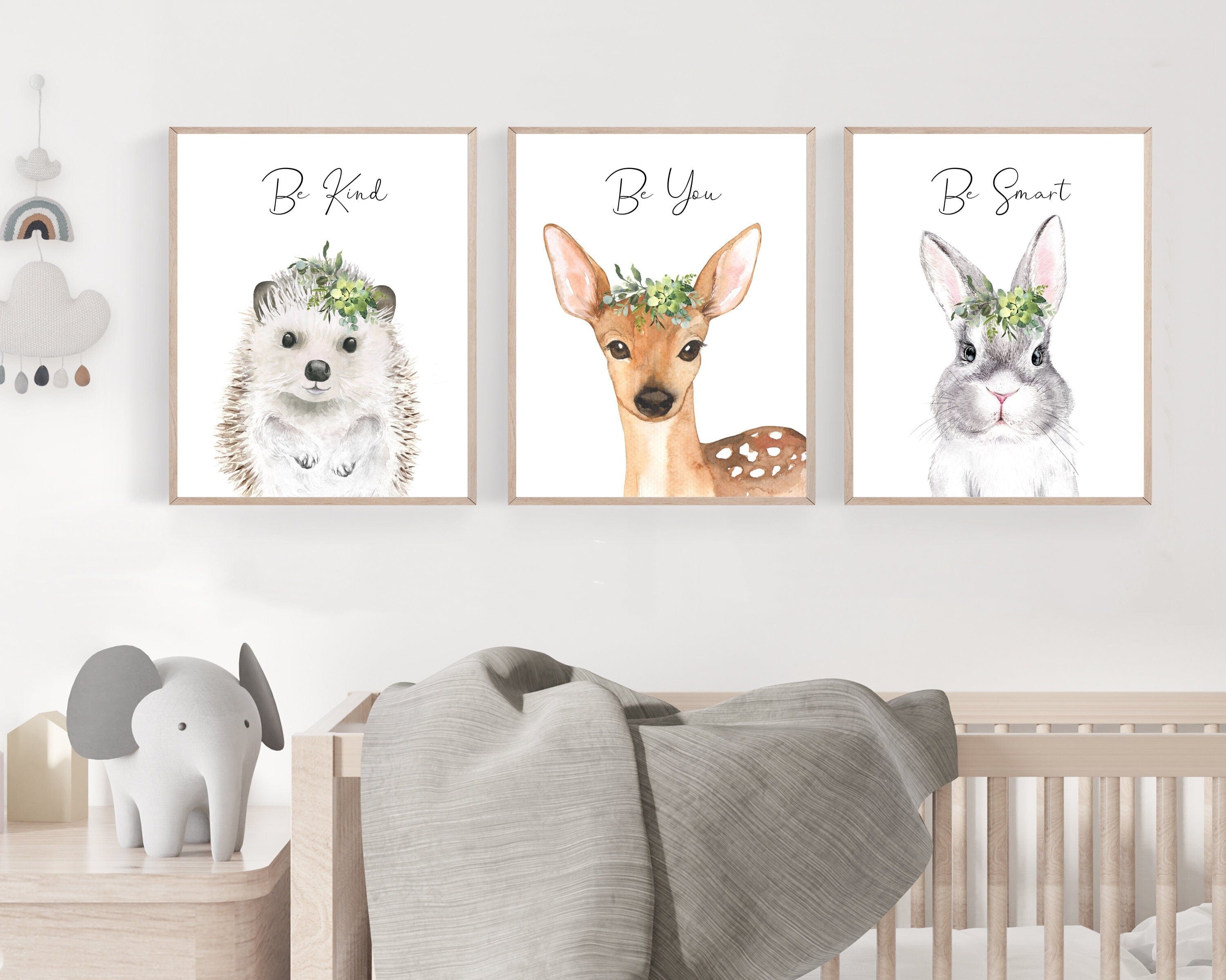 nursery art print baby nursery bedroom decor Woodland animal prints - Nursery decor - Deer wall art - Greenery nursery decor - Forest animal prints - Printable wall art - Watercolor art