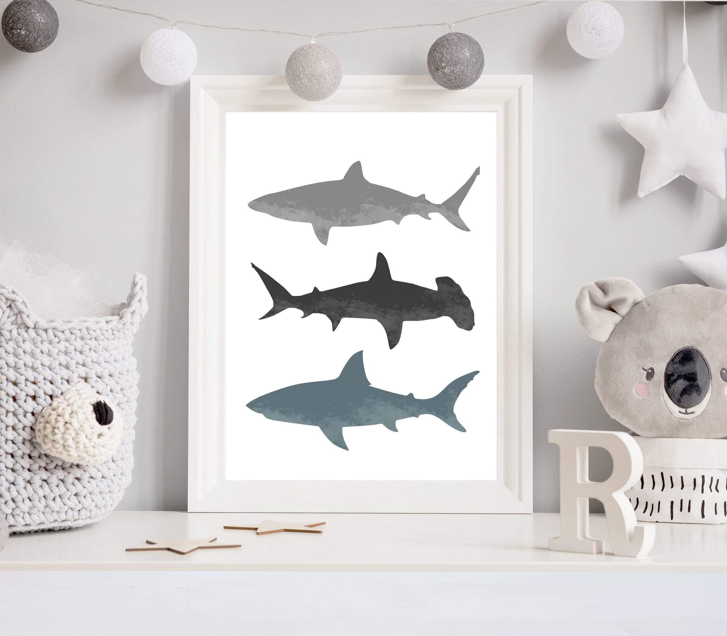 nursery art print baby nursery bedroom decor Boys Shark decor -  Shark wall art - Shark bathroom decor - Shark printable - Boys bedroom prints - Nautical nursery  - Bathroom shark