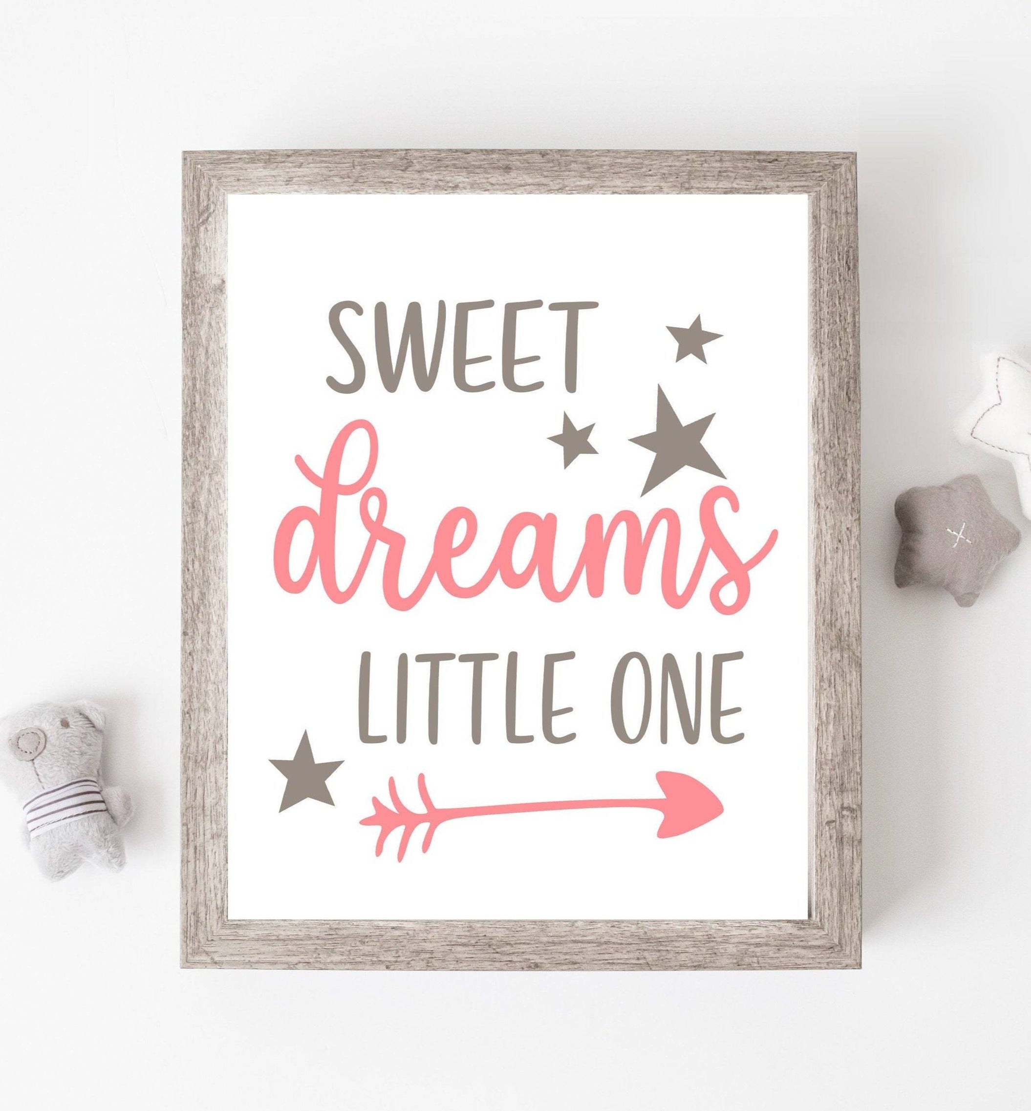 nursery art print baby nursery bedroom decor Baby girl art, Sweet dreams little one, Girl nursery decor, Baby girl wall art featured in pink and grey - Printable wall art -H1371