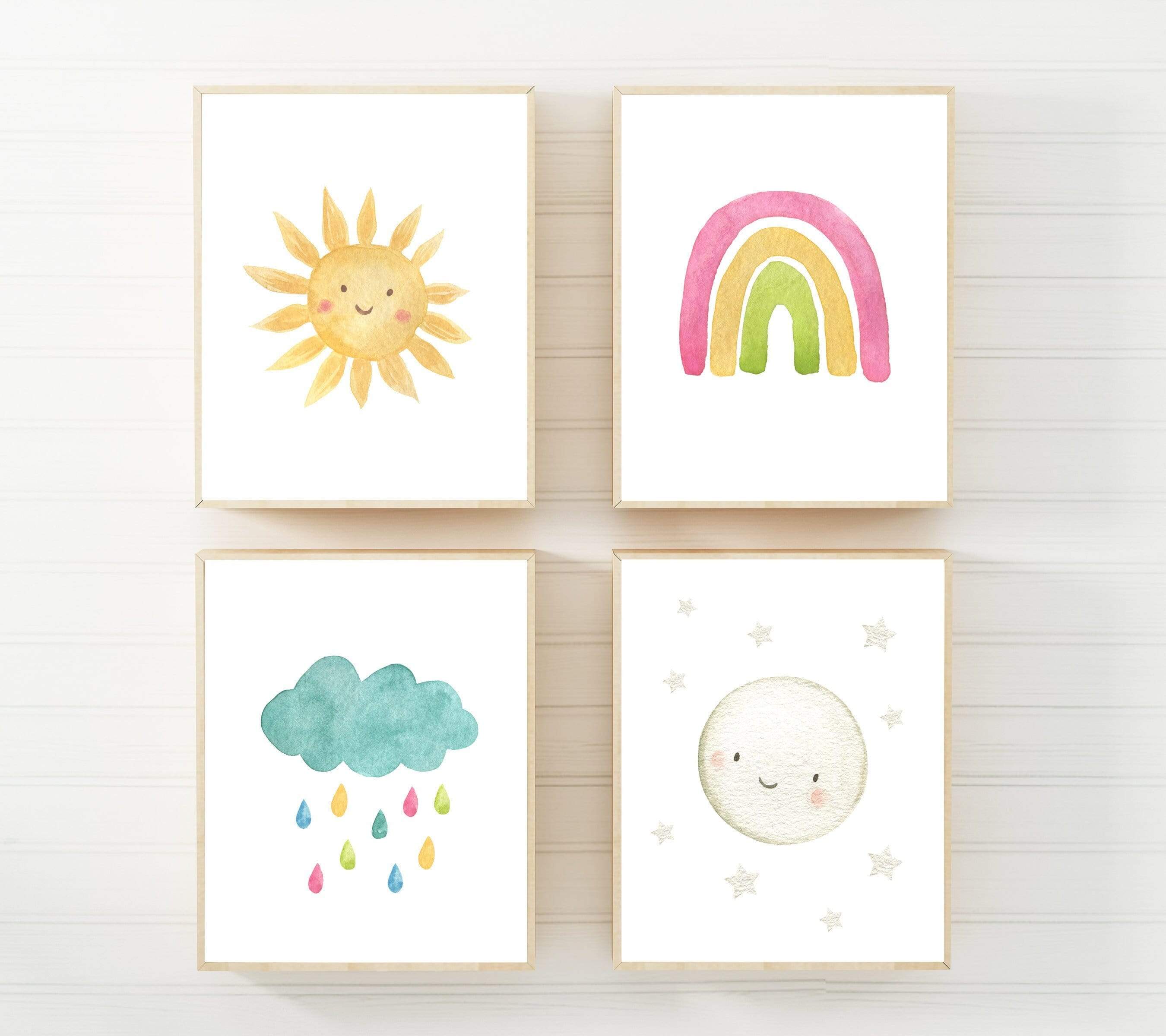 nursery art print baby nursery bedroom decor Baby weather prints - Sun Moon print - Cloud Rainbow nursery - Weather wall art - Baby shower gift - Baby girl wall art - Printable weather
