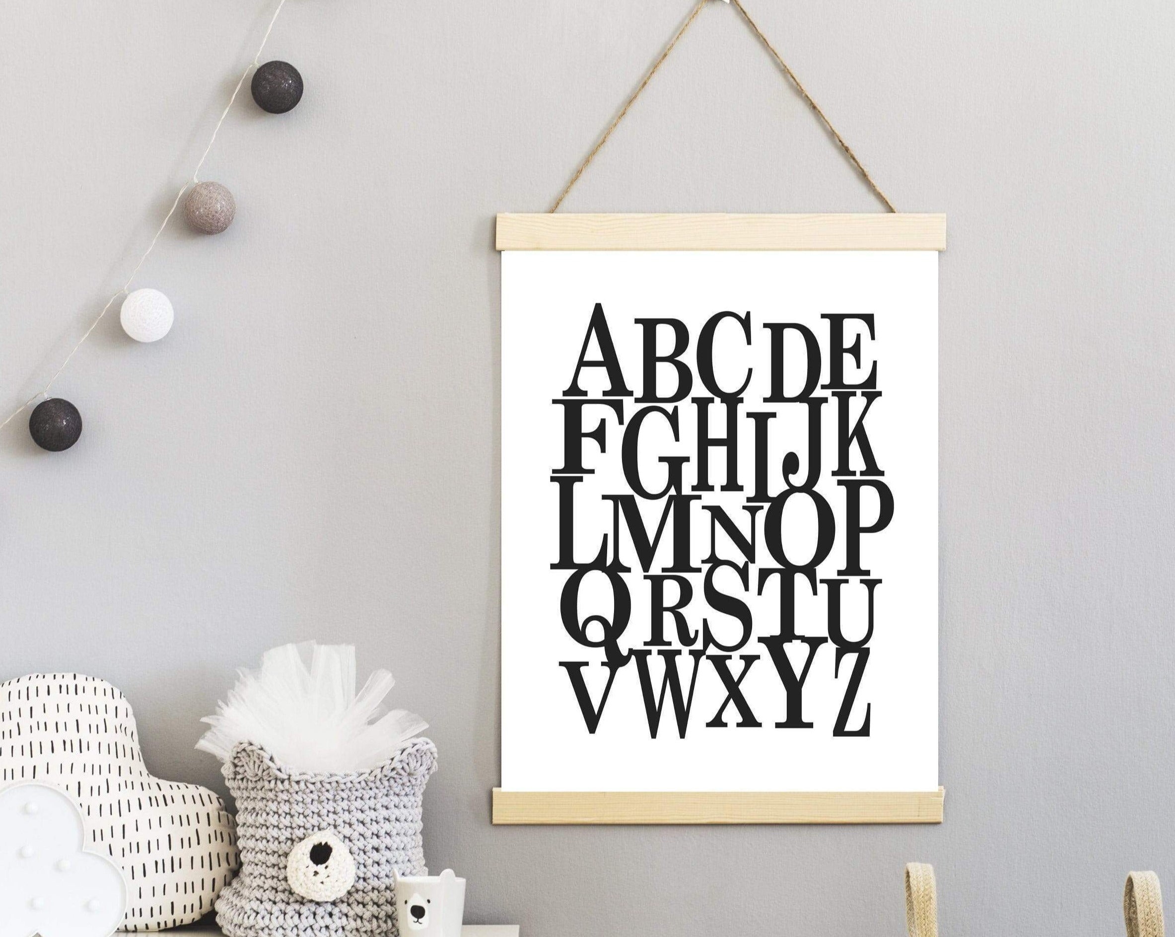 Black and white alphabet print - abc poster - Black and white nursery print - Scandi nursery decor - Modern alphabet printable - abc wall nursery art print baby nursery bedroom decor