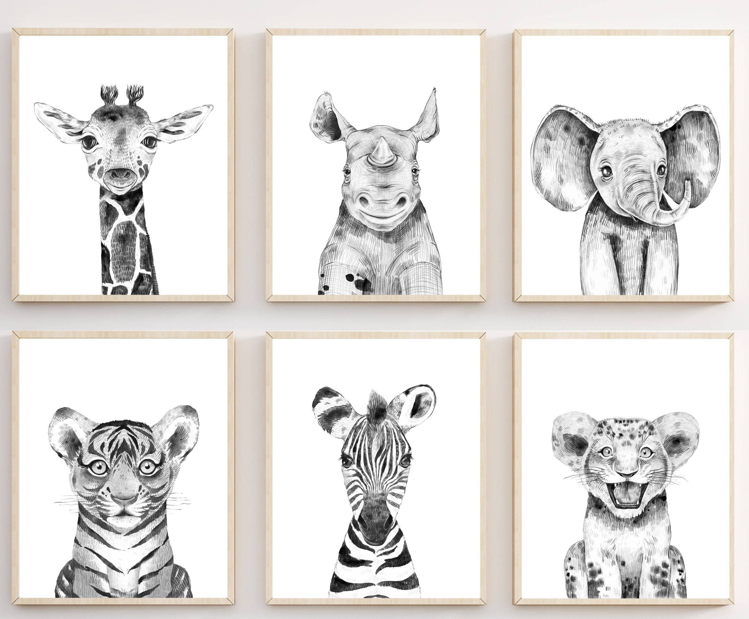 nursery art print baby nursery bedroom decor Black and white Animal prints - nursery animal wall art prints - Black and white wall art - Printable wall art - Jungle nursery print - 2054