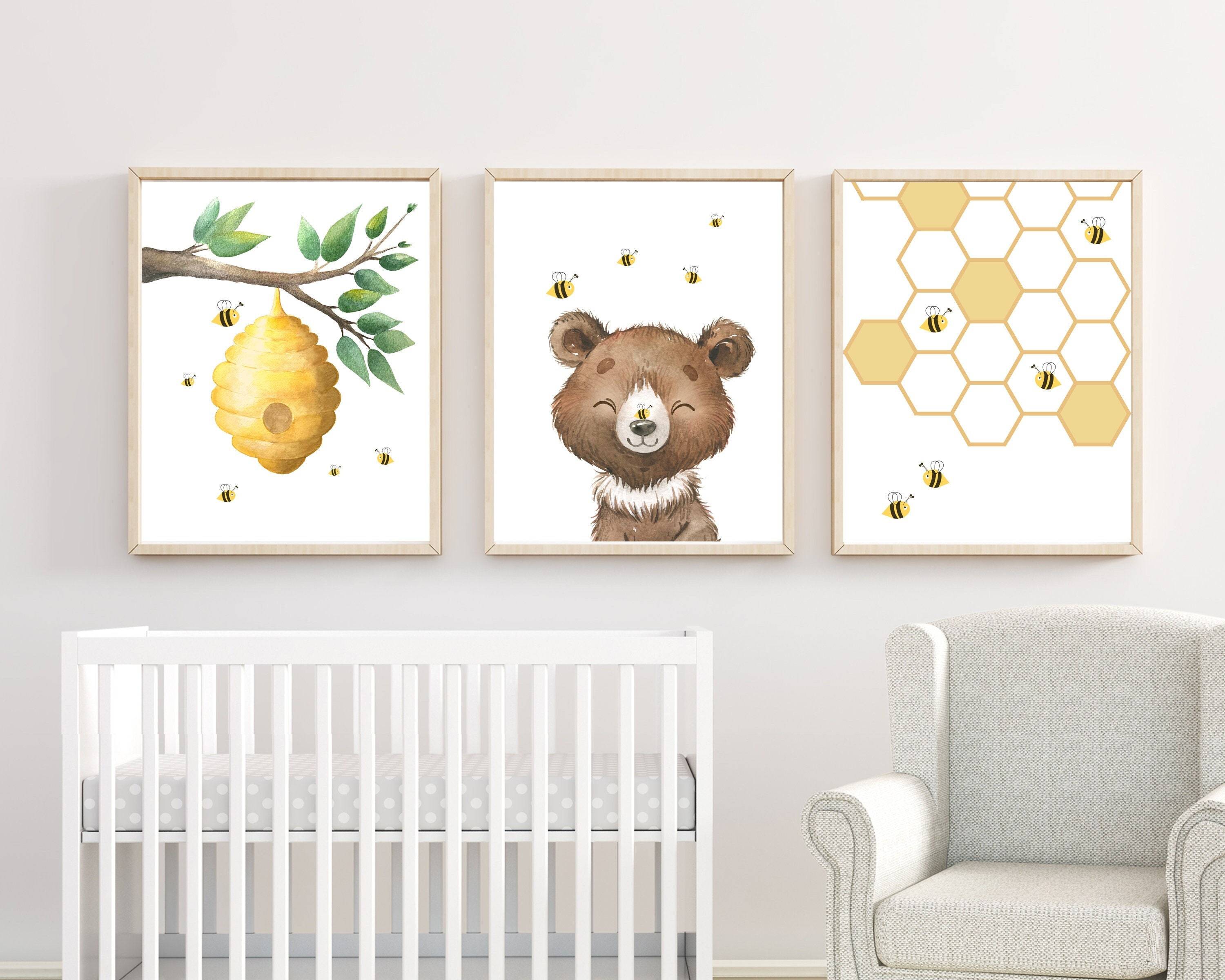 nursery art print baby nursery bedroom decor Bumble bee nursery decor - Honey bear print - Baby boy bee - Honey bee nursery decor - Bear and bee art - Nursery bear decor - Boy nursery