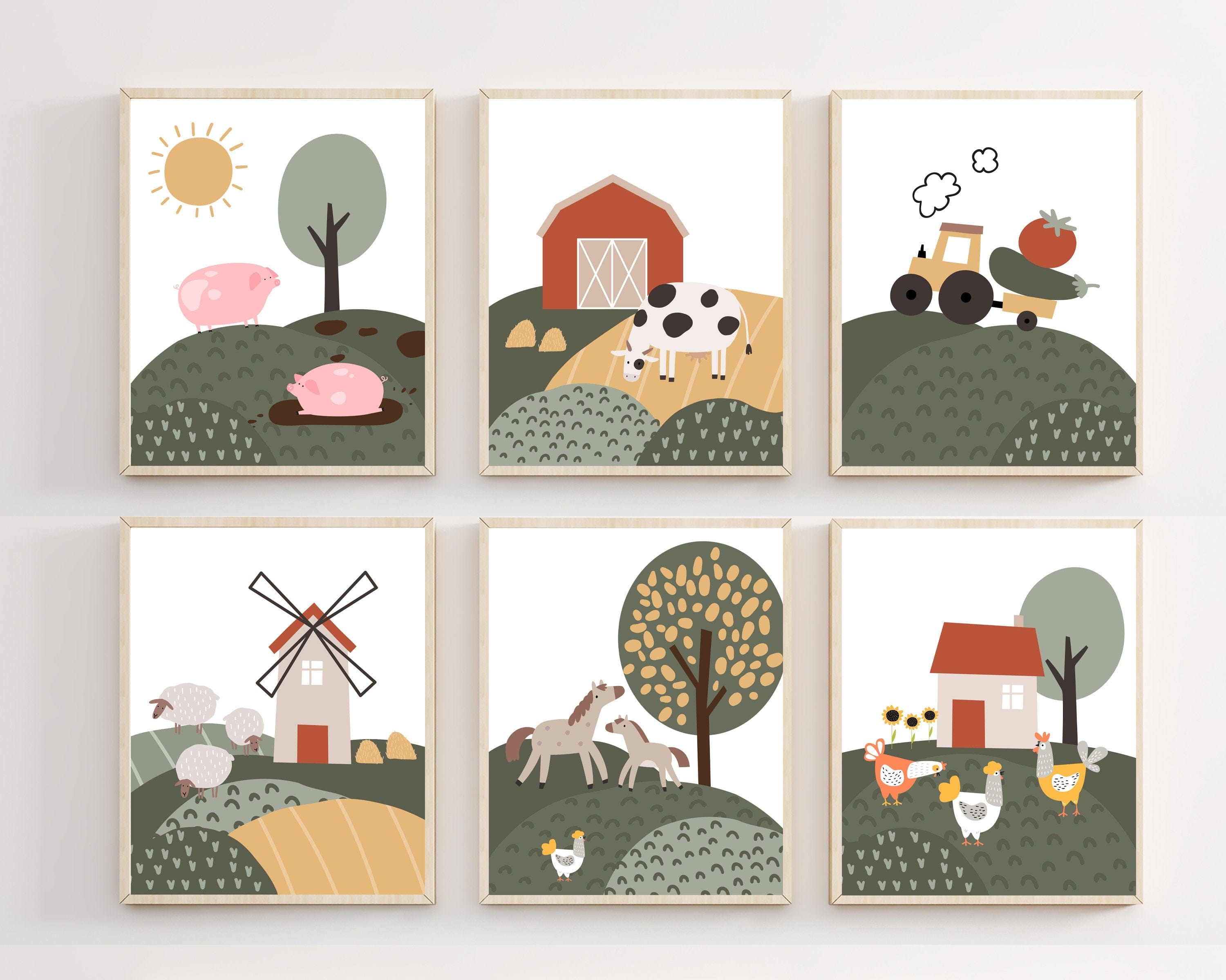 nursery art print baby nursery bedroom decor Farm animals decor - Printable farm animals - Farm nursery decor - Farm nursery print - Baby farm animal prints - Farm animal prints