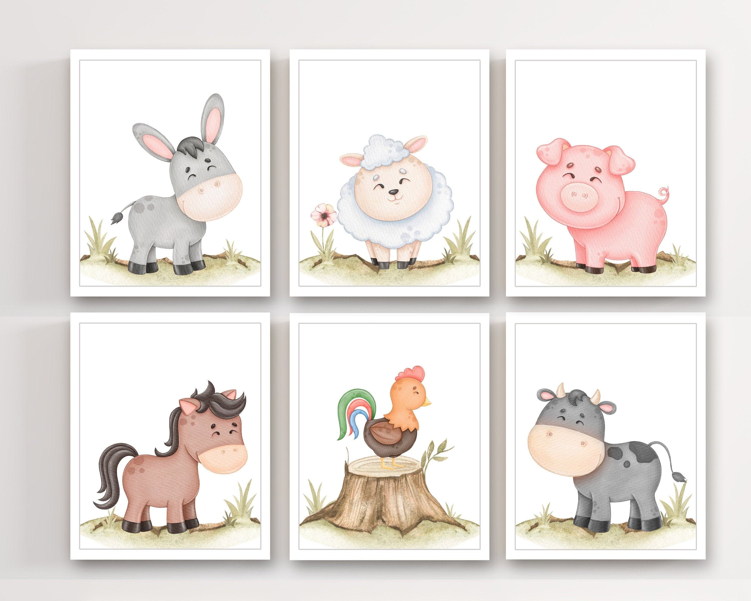 Sweet Jojo Designs Farm Animals Wall Art Prints – Set Of 4 Watercolor Sheep, Cow, Pig, Horse For Nursery & Kids Rooms