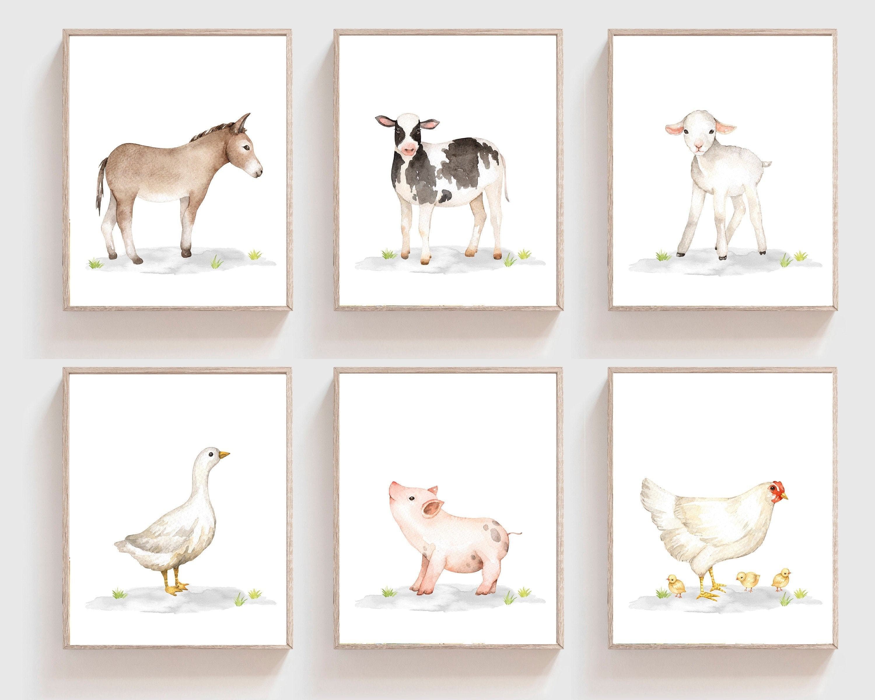 Farm animals print - Watercolor farm animals - Printable farm animals - Farm nursery decor - Farm nursery print - Set of 6 - Lamb Pig Cow nursery art print baby nursery bedroom decor