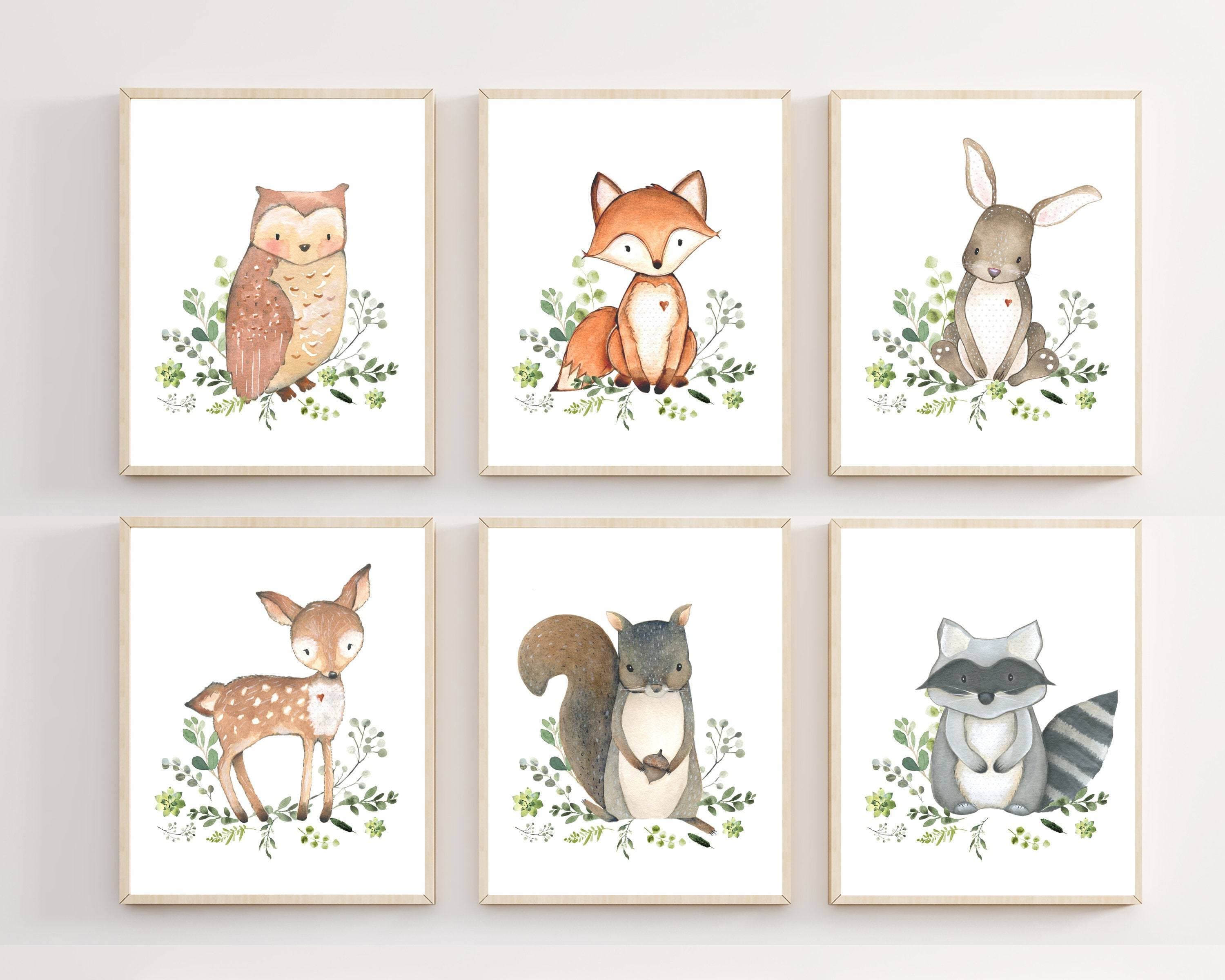 nursery art print baby nursery bedroom decor Gender neutral nursery wall art - Nursery art set - Nursery art woodland - Woodland animals - watercolor wall art - Baby shower gift - H2158