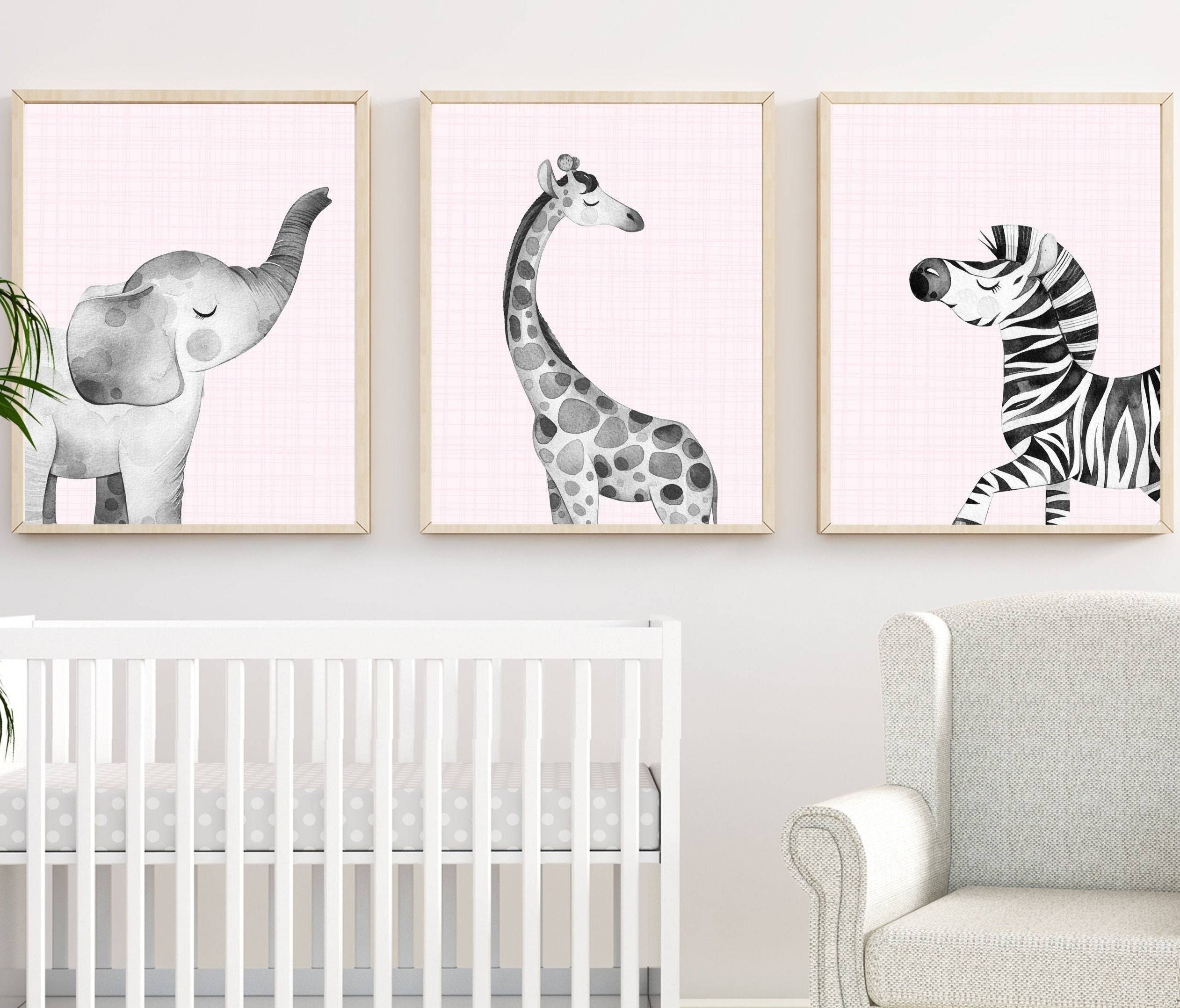 nursery art print baby nursery bedroom decor Girls printable art - Baby girl nursery decor - Pink nursery wall art  - Baby animal prints - Nursery prints girl - Safari nursery decor