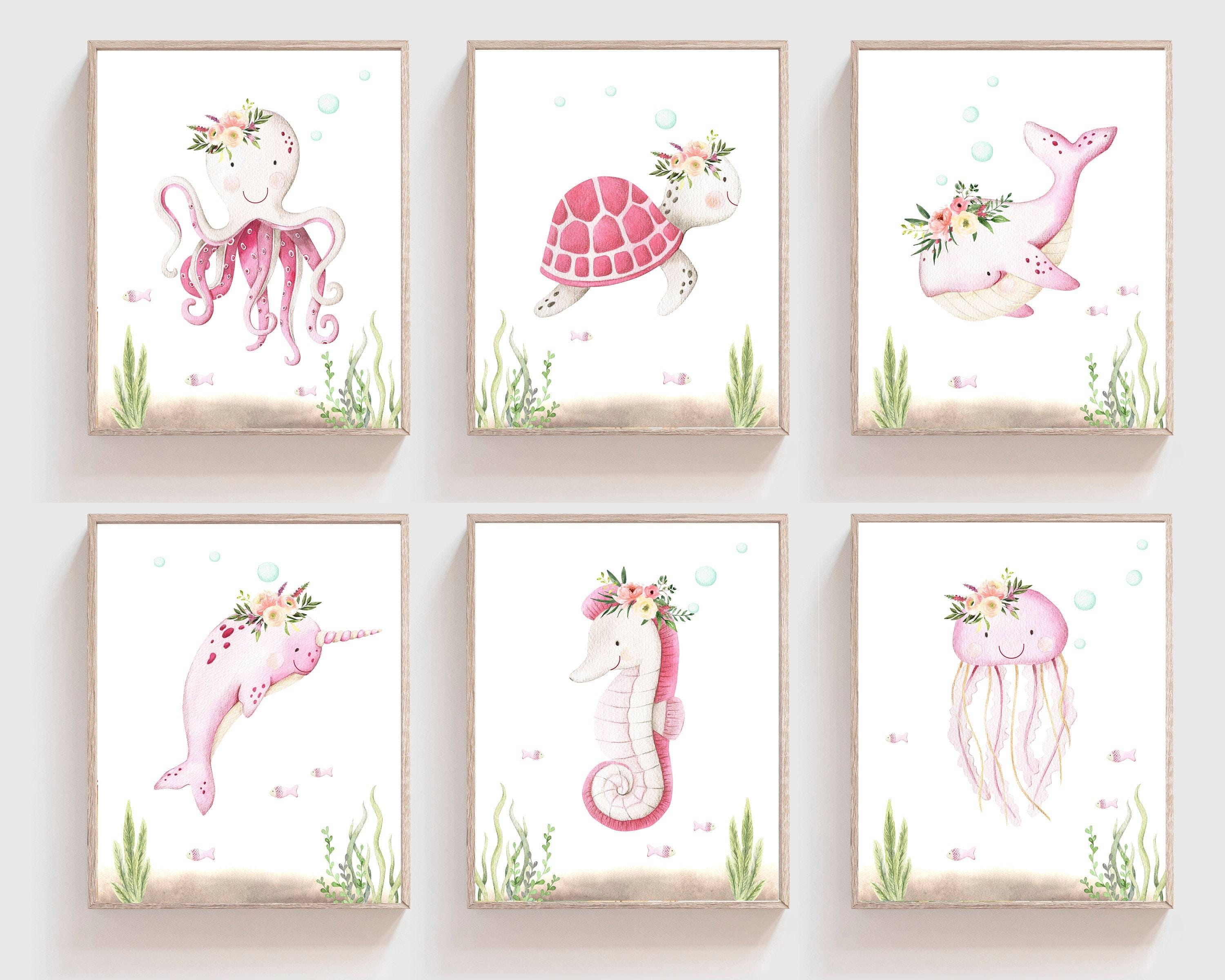 nursery art print baby nursery bedroom decor Girls room decor - Ocean nursery prints - Sea animals wall art - Under the sea prints - Ocean animals - Nursery wall art - Girls nursery
