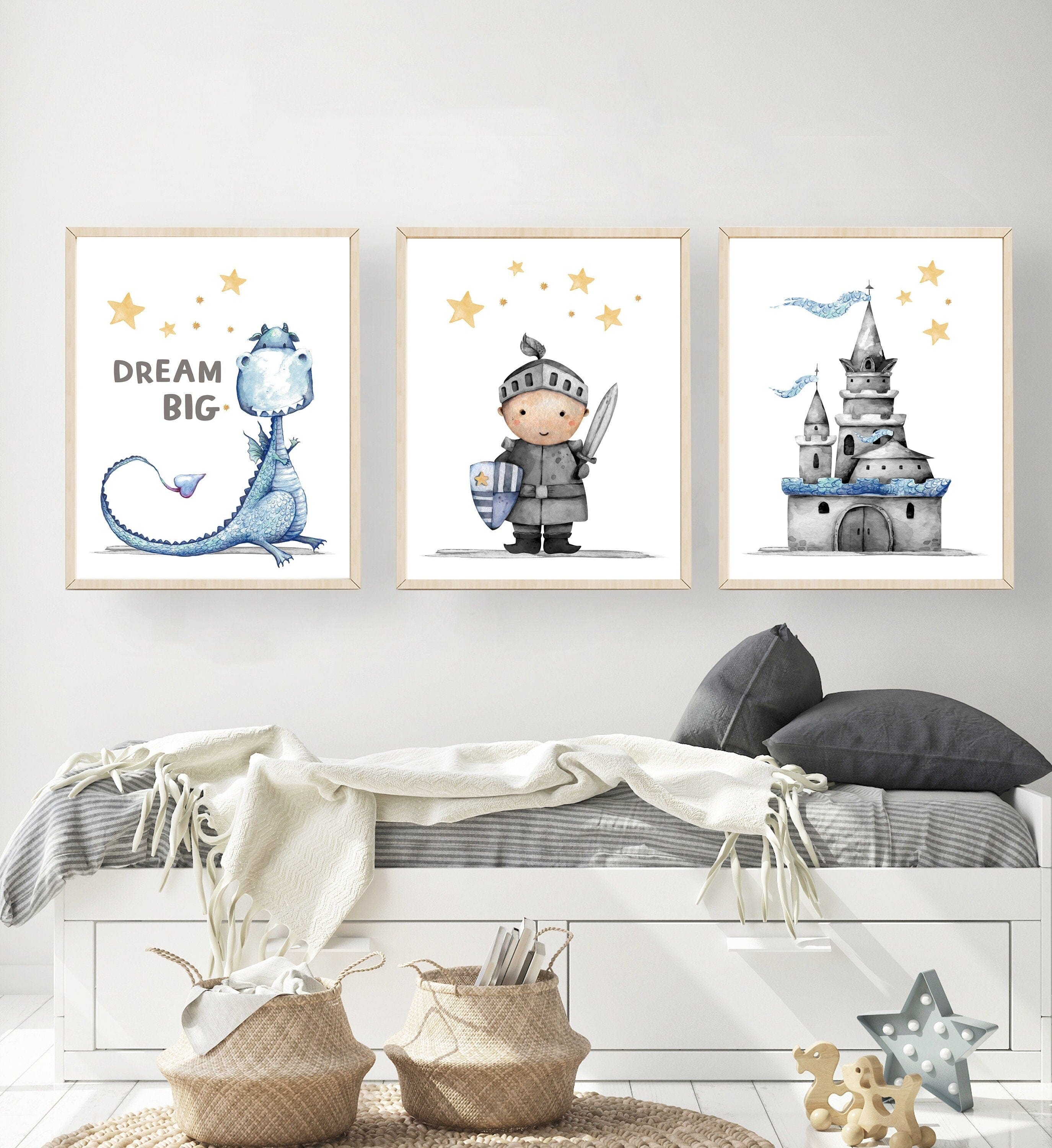 nursery art print baby nursery bedroom decor Knight nursery print - Dragon wall art - Boys room decor - Castle nursery decor - Boys nursery decor - Knight wall art - Boy toddler gift