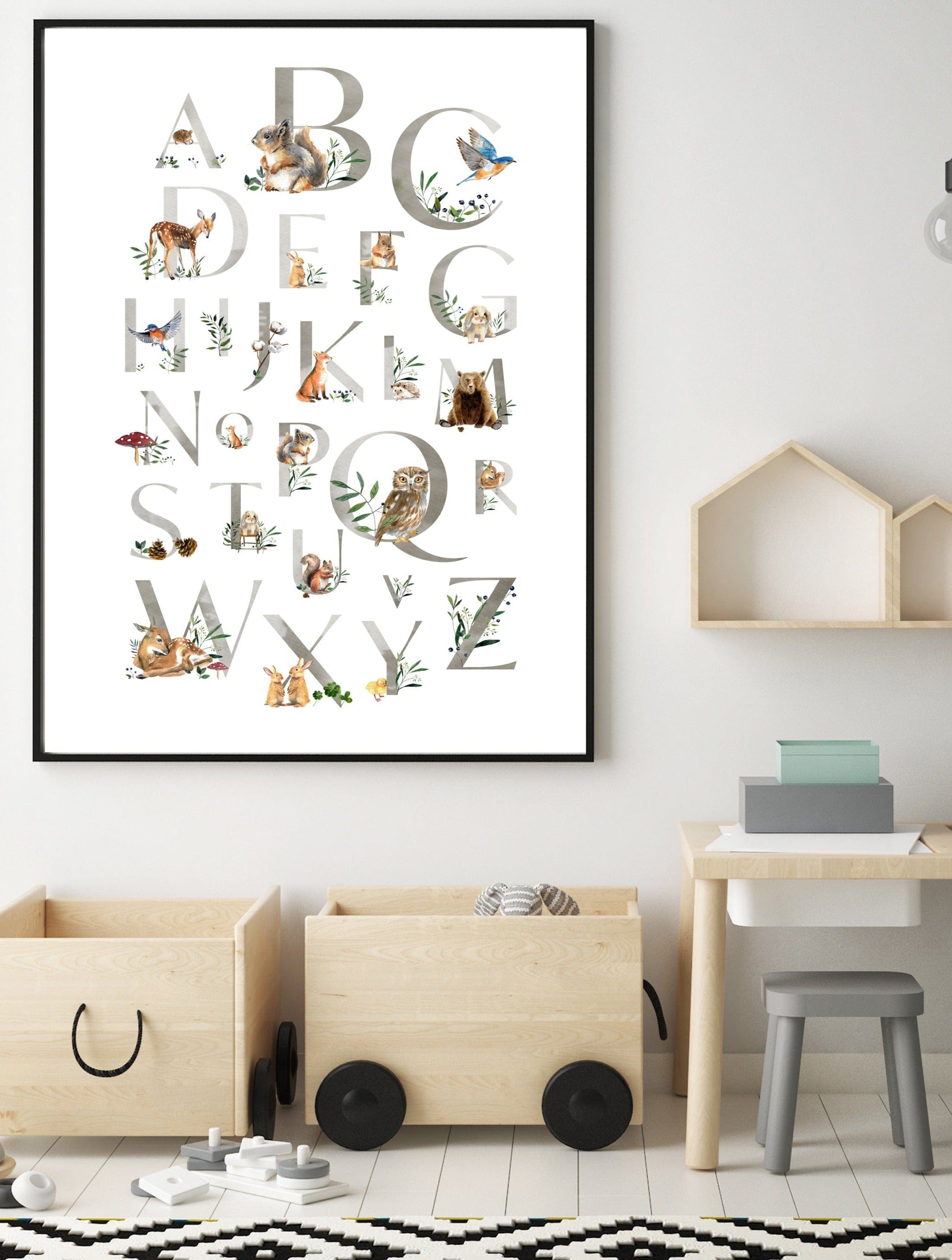 nursery art print baby nursery bedroom decor Woodland Alphabet poster - Animal ABC - Printable wall art - Woodland nursery decor - Educational print - Kids decor - DIGITAL DOWNLOAD