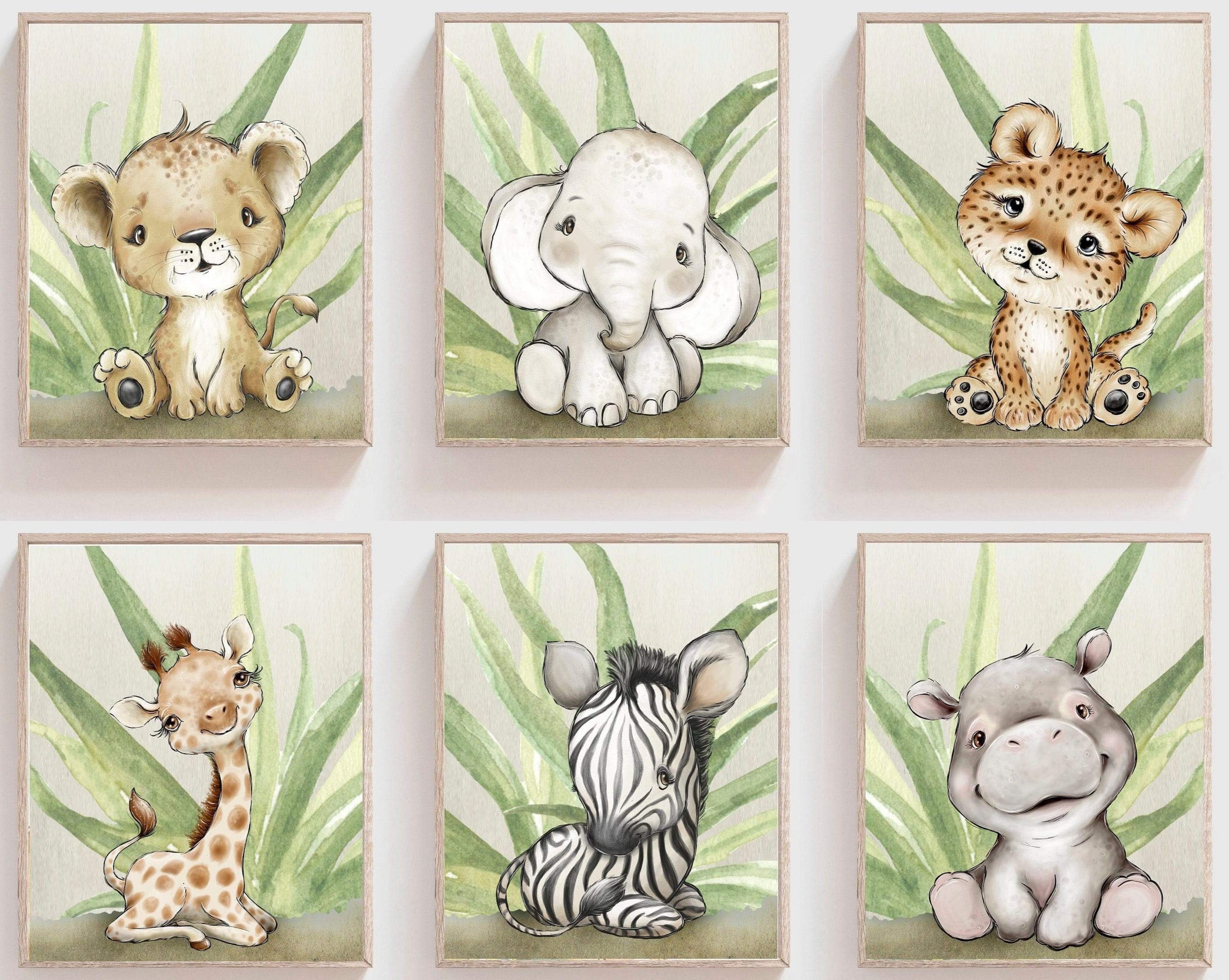 Nursery decor - Baby safari animal nursery - Watercolor baby animals - Safari nursery prints - Modern safari nursery decor - Animal prints nursery art print baby nursery bedroom decor