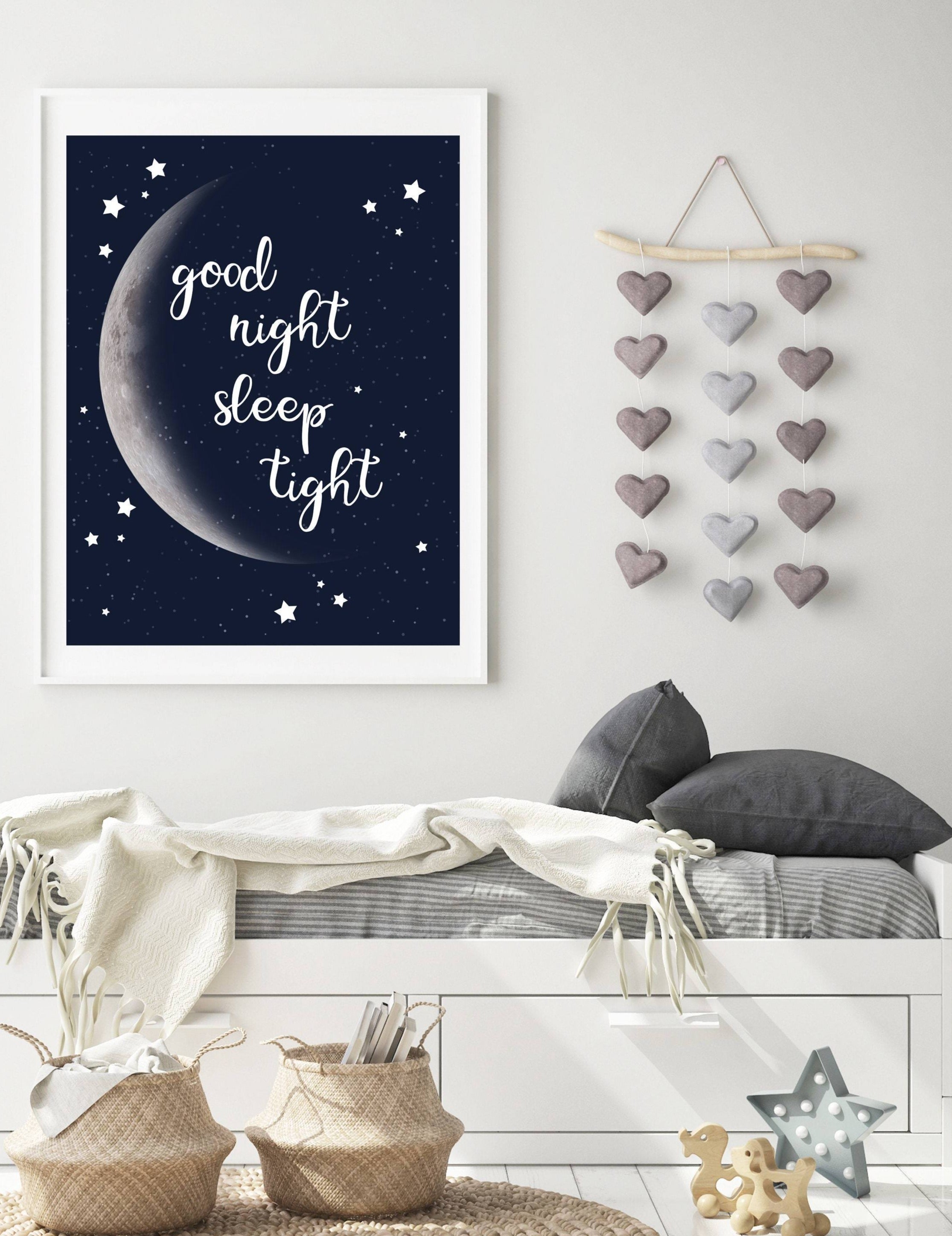 nursery art print baby nursery bedroom decor Nursery moon wall art - Moon print wall art - Moon printable - Moon print nursery - Good night sleep tight wall art - Moon and stars nursery