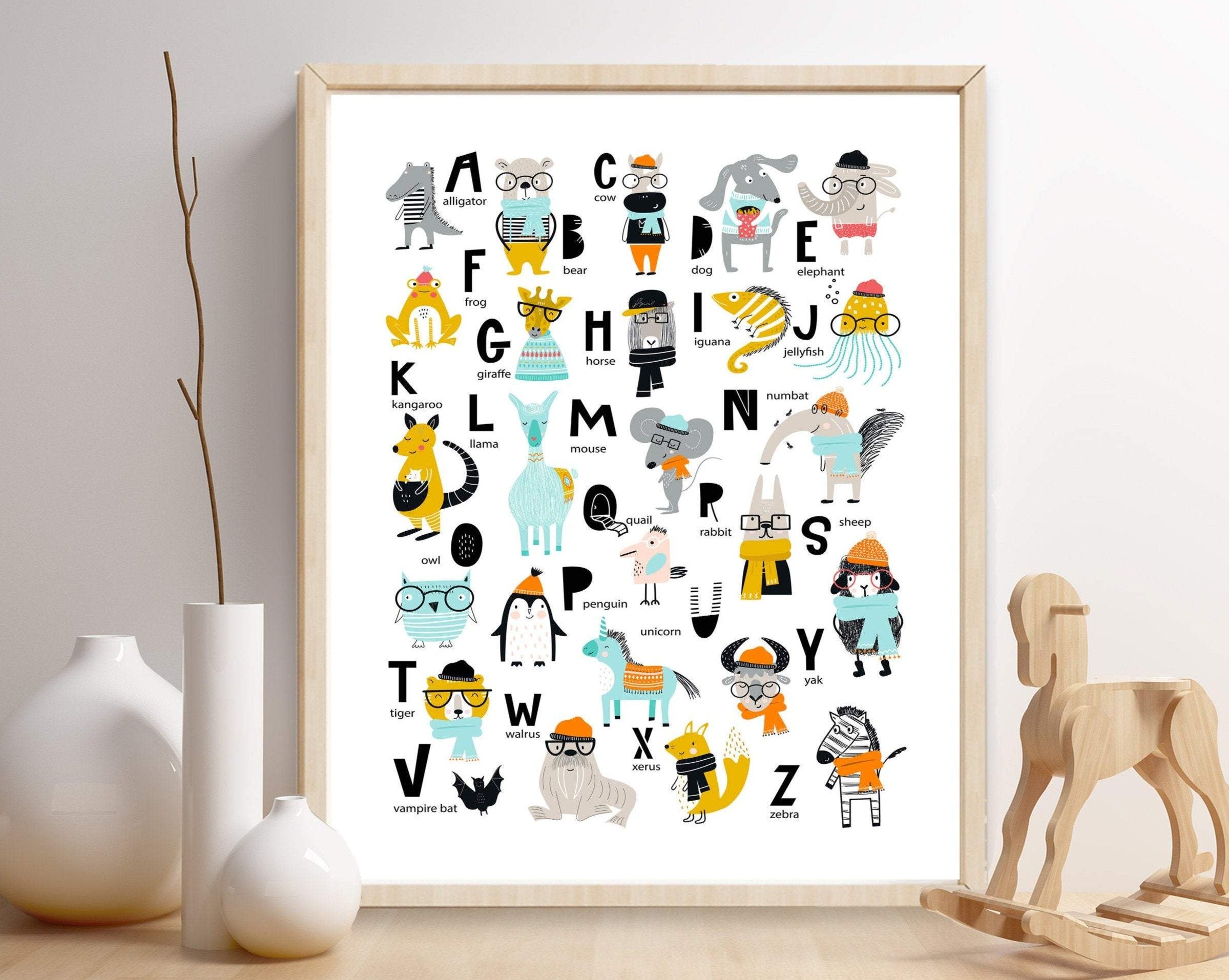 2x3 Animal Alphabet A to Z nursery art print baby nursery bedroom decor