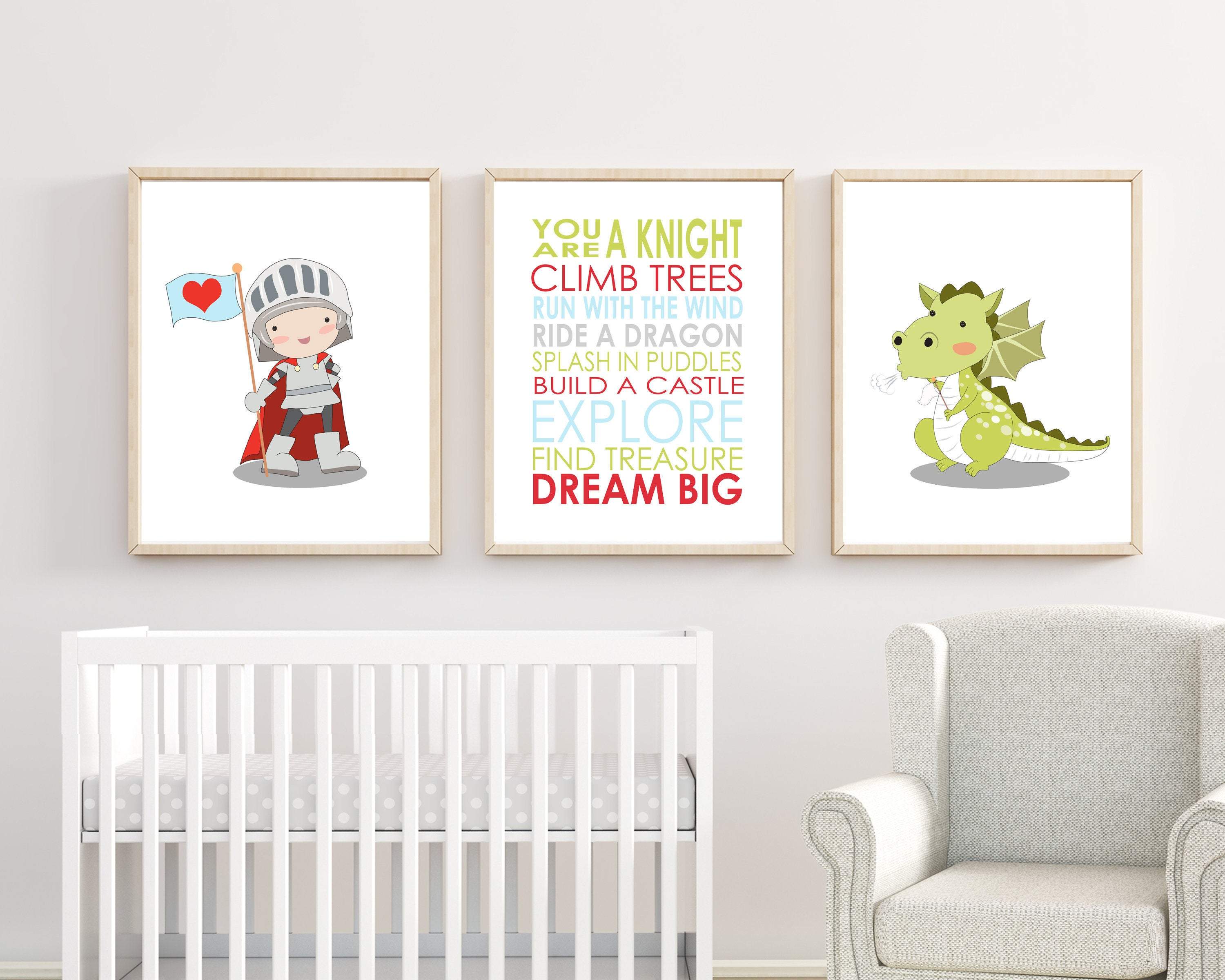 5x7 Baby Boy Nursery Art Prints. Knight and Dragon Nursery Art Prints. Baby Nursery Quote Art.  H232 nursery art print baby nursery bedroom decor