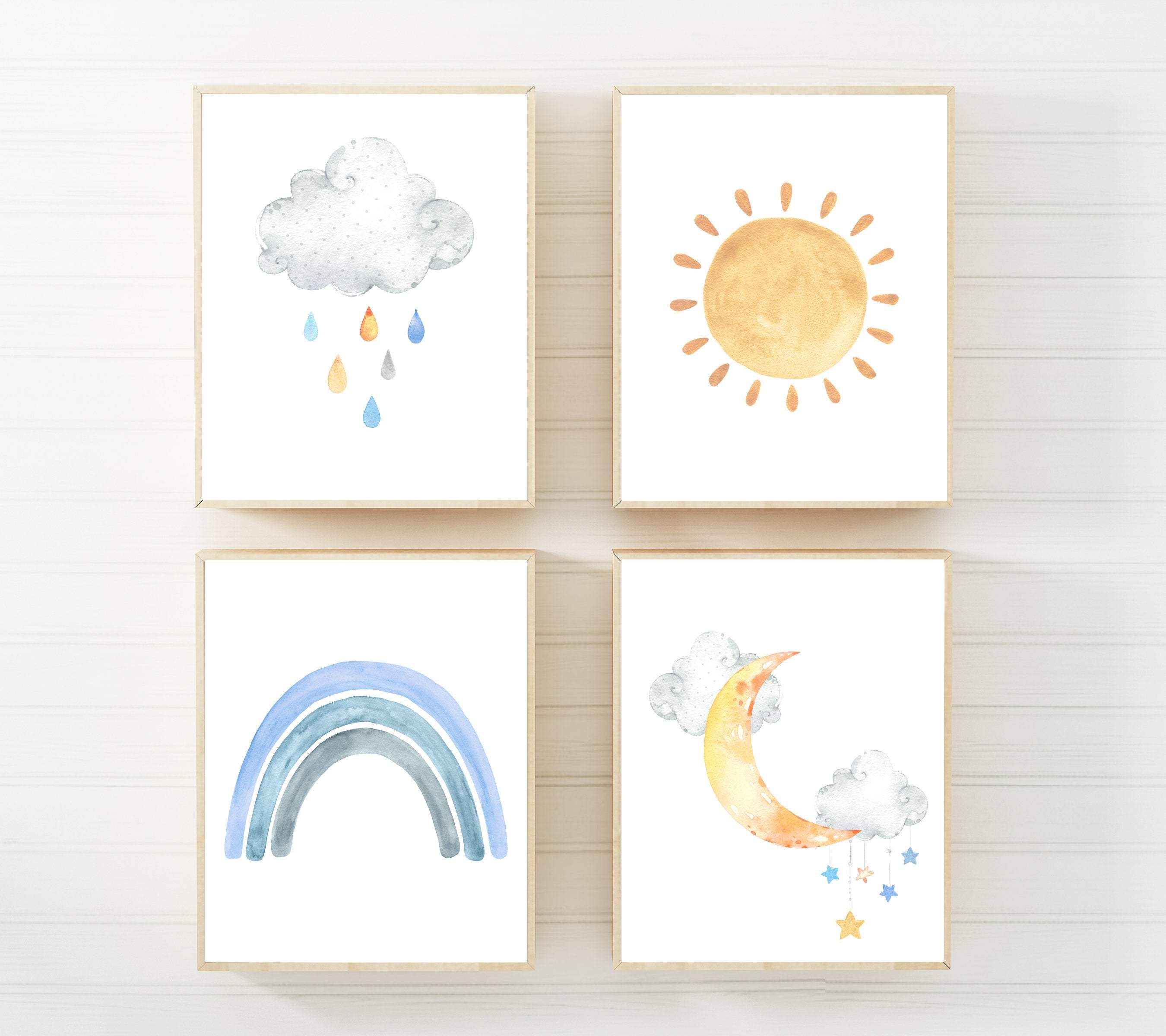 8x10 Baby boy nursery decor - Blue nursery art - Nursery weather prints - Sun moon wall art - Boy rainbow nursery - Baby nursery prints - H2472 nursery art print baby nursery bedroom decor