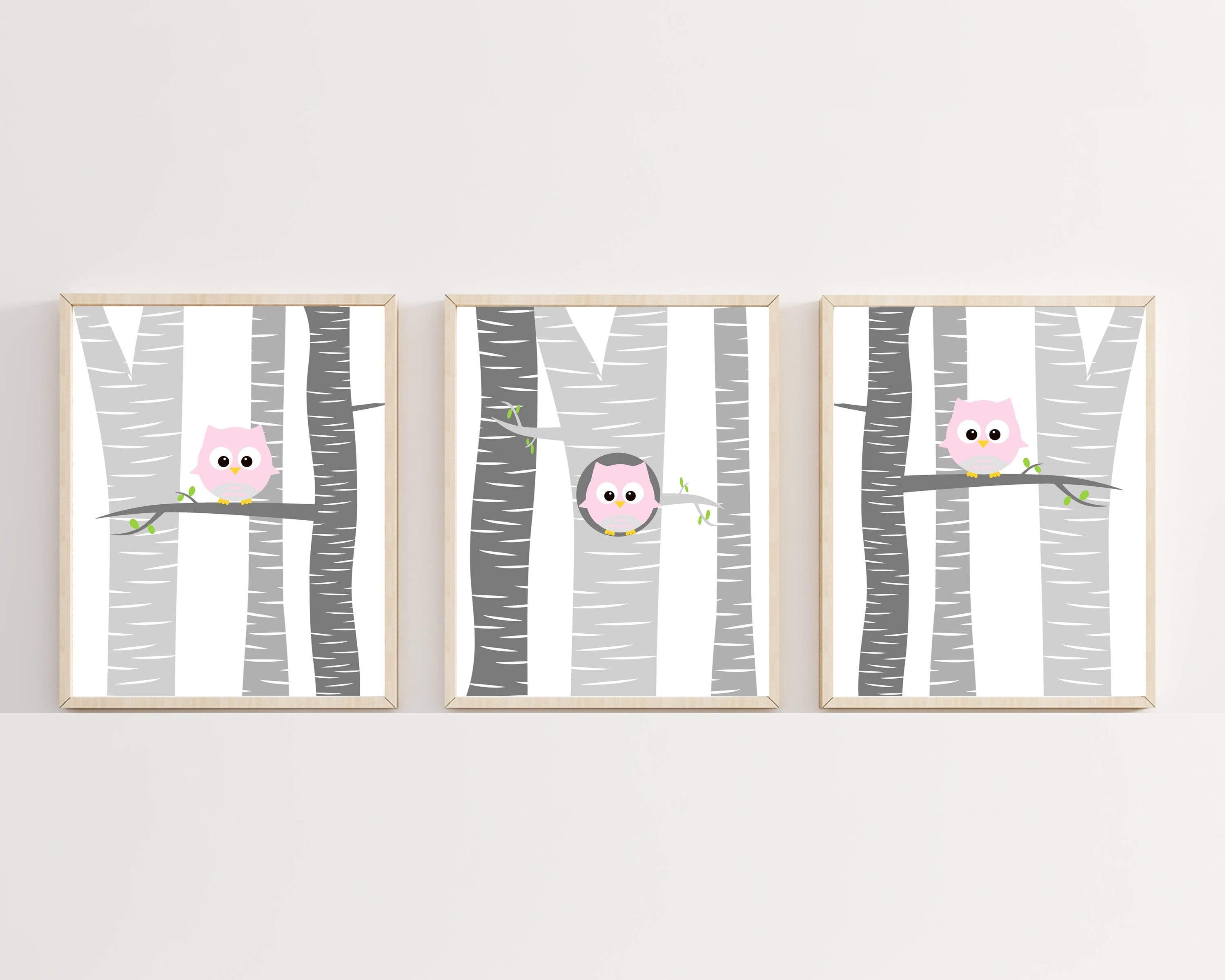 8x10 Baby Girl Nursery Wall Art, Owl Nursery Wall Art Prints, Suits Pink and Grey Nursery Decor and Bedroom Decor - H228 nursery art print baby nursery bedroom decor