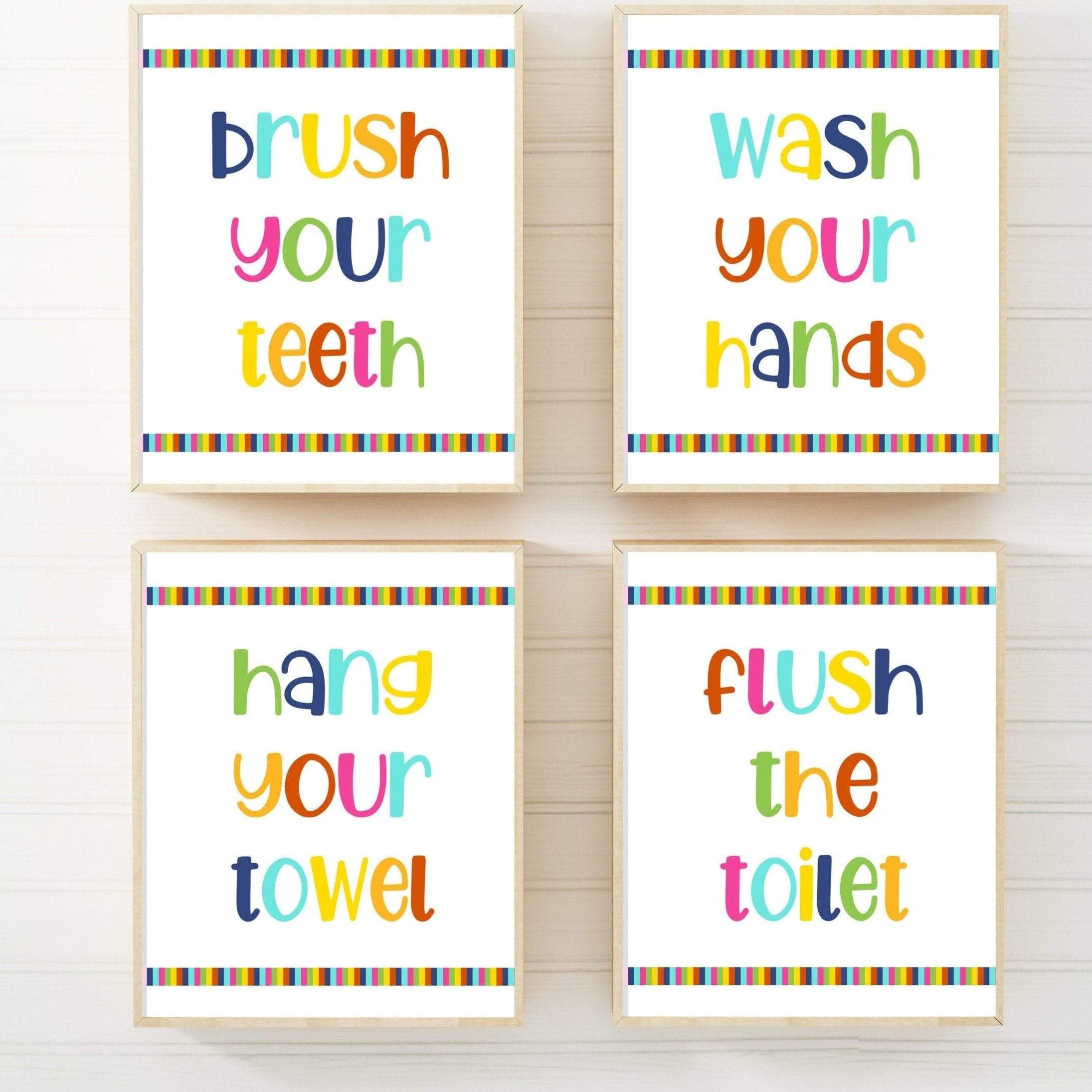 8x10 Bathroom rules printable - Kids bathroom set - Bathroom wall art - Colorful bathroom decor - Bathroom art kids - Wash your hands sign -H2038 nursery art print baby nursery bedroom decor