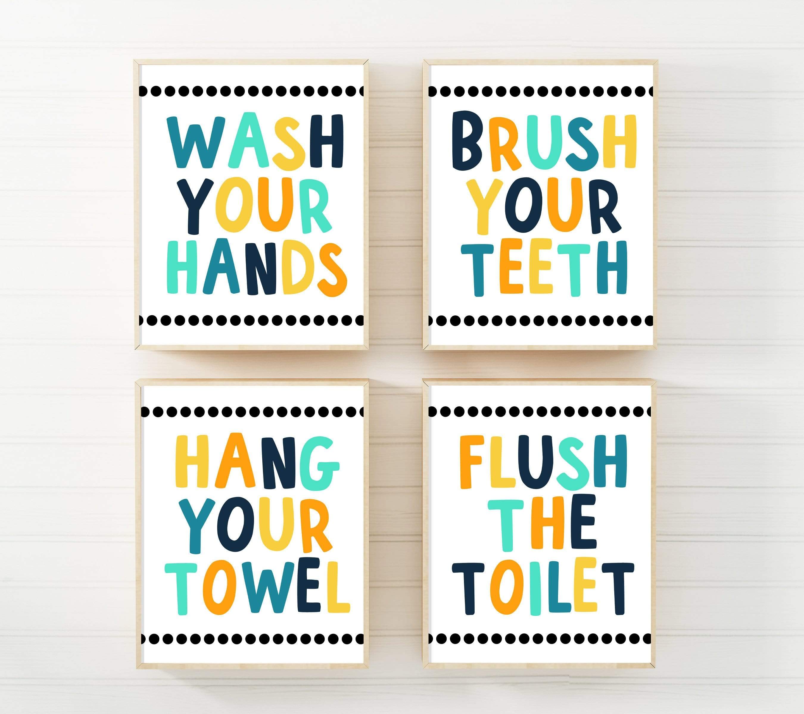 8x10 Bathroom wall art - Kids bathroom set - Colorful bathroom decor - Bathroom rules printable - Bathroom art kids - Wash your hands sign -H2031 nursery art print baby nursery bedroom decor