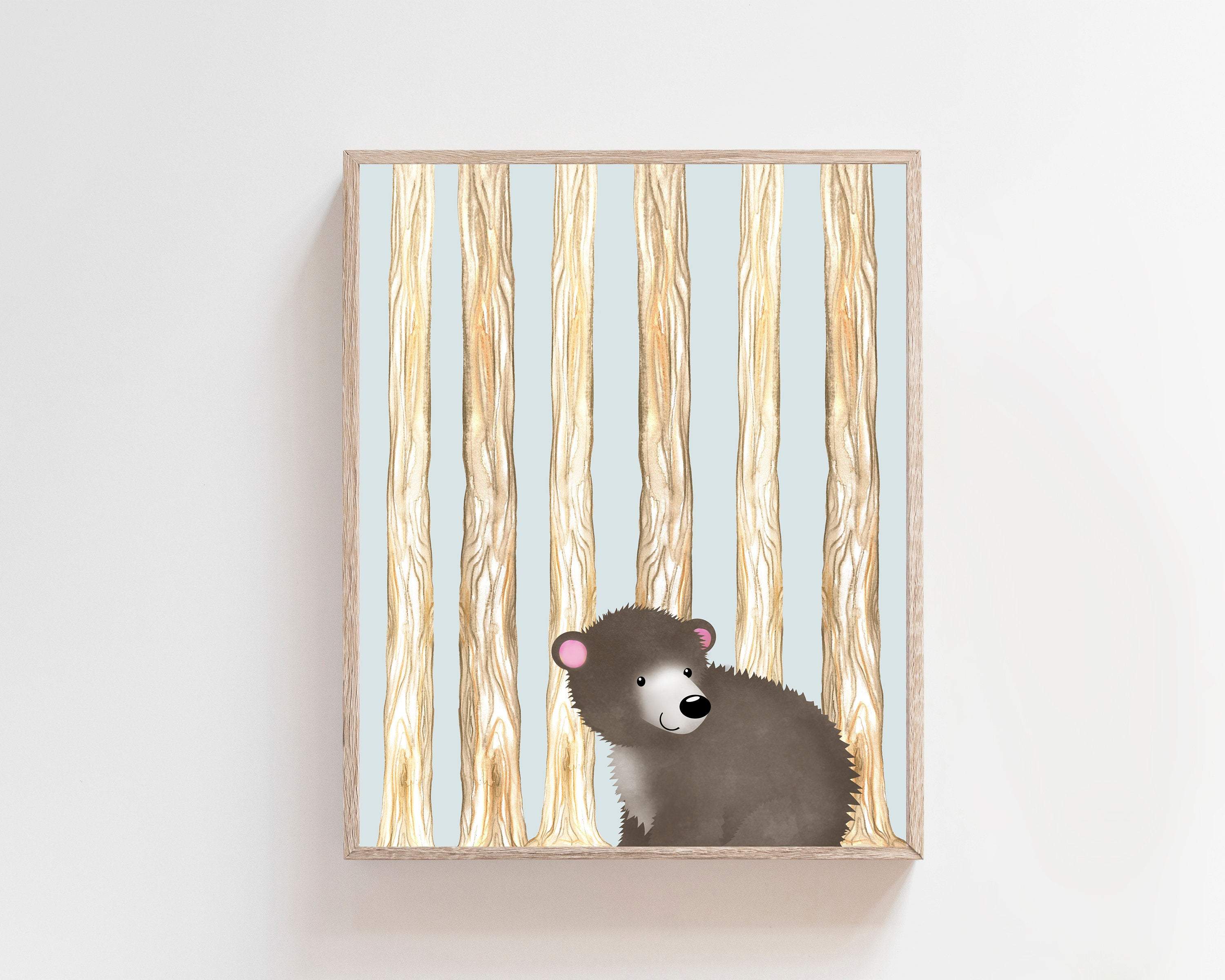 8x10 Bear in woodland nursery art print - Bear wall art - Bear print for nursery nursery art print baby nursery bedroom decor