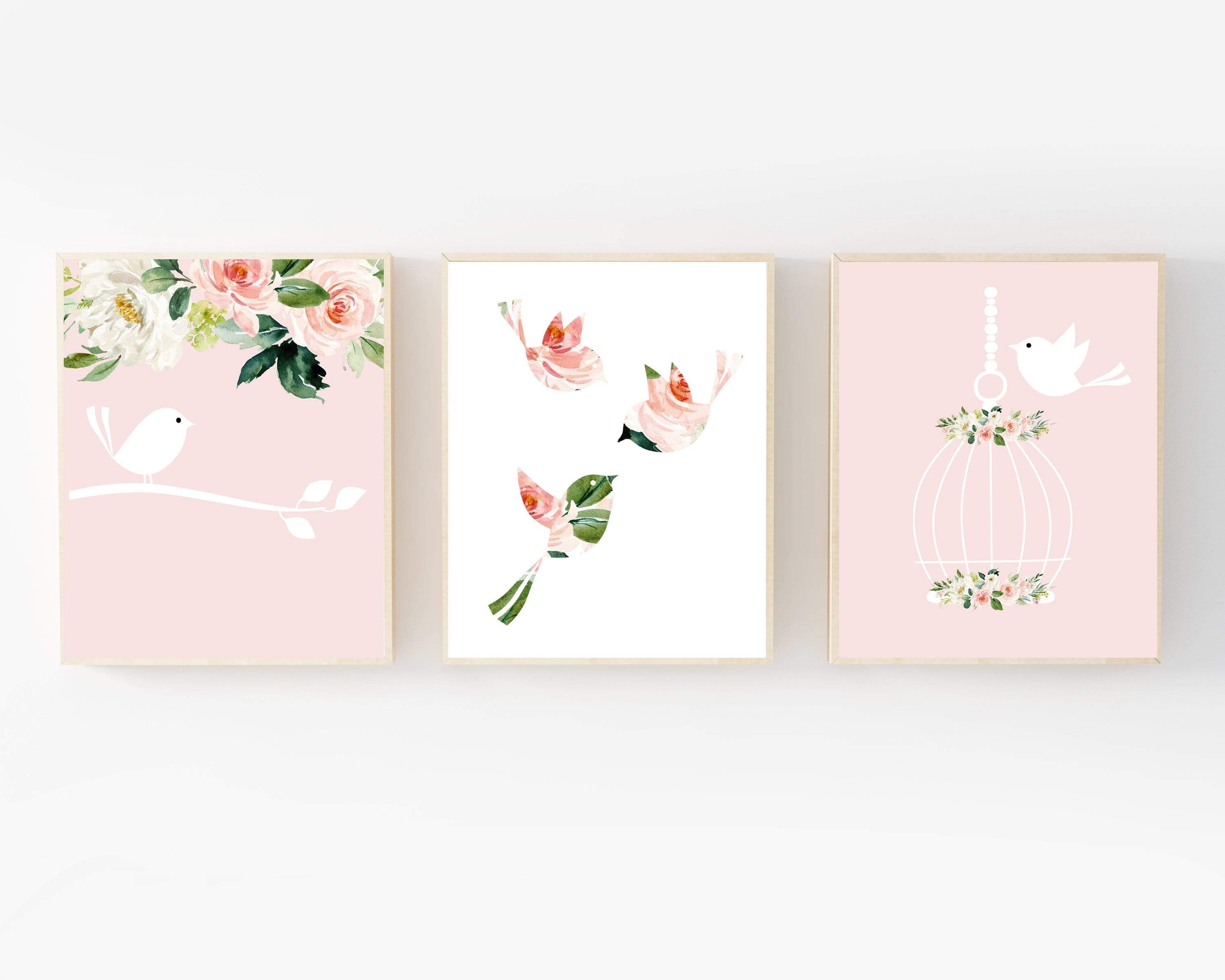8x10 Bird nursery decor - Bird nursery print - Pink nursery decor - Baby bird nursery art - Pink blush flowers - Girls nursery decor - Bird art nursery art print baby nursery bedroom decor