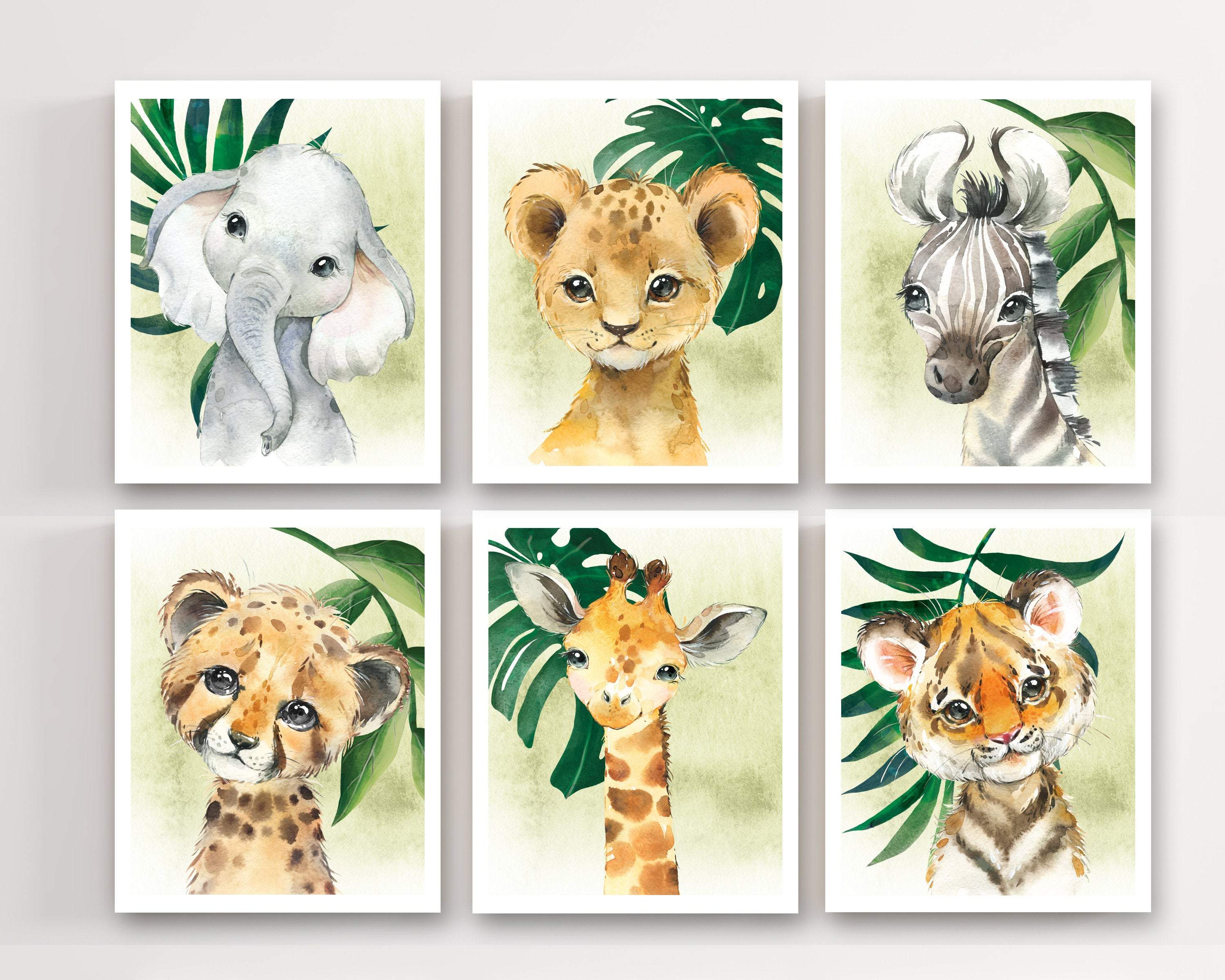 8x10 Boy nursery decor - Baby animal prints - Tropical leaves - Jungle animal prints - Safari Jungle nursery decor - Printable wall art - H2235 nursery art print baby nursery bedroom decor