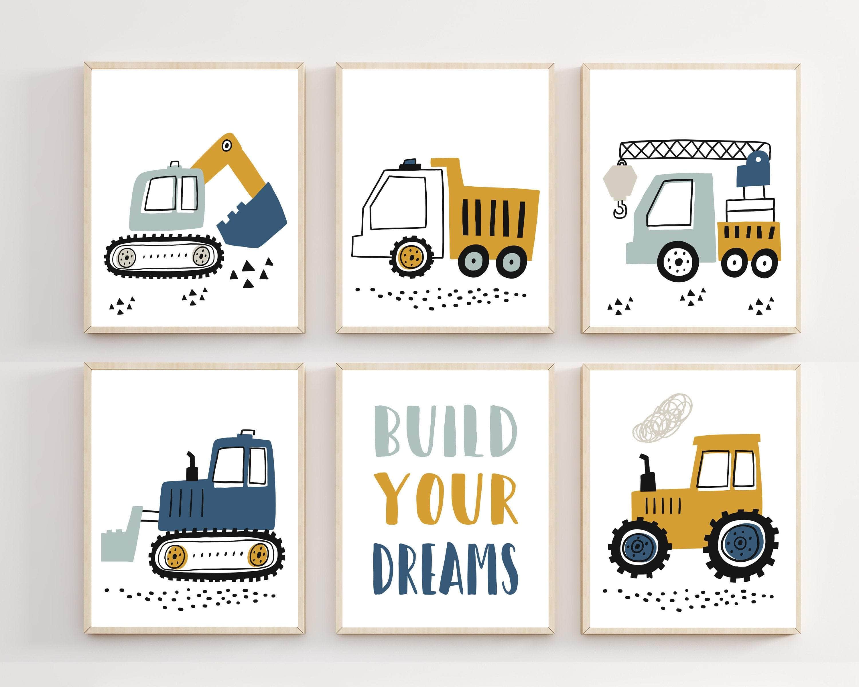 8x10 Construction nursery decor - Truck prints - Construction truck prints - Boys room wall art - Truck wall art - Baby boy nursery art - H2450 nursery art print baby nursery bedroom decor