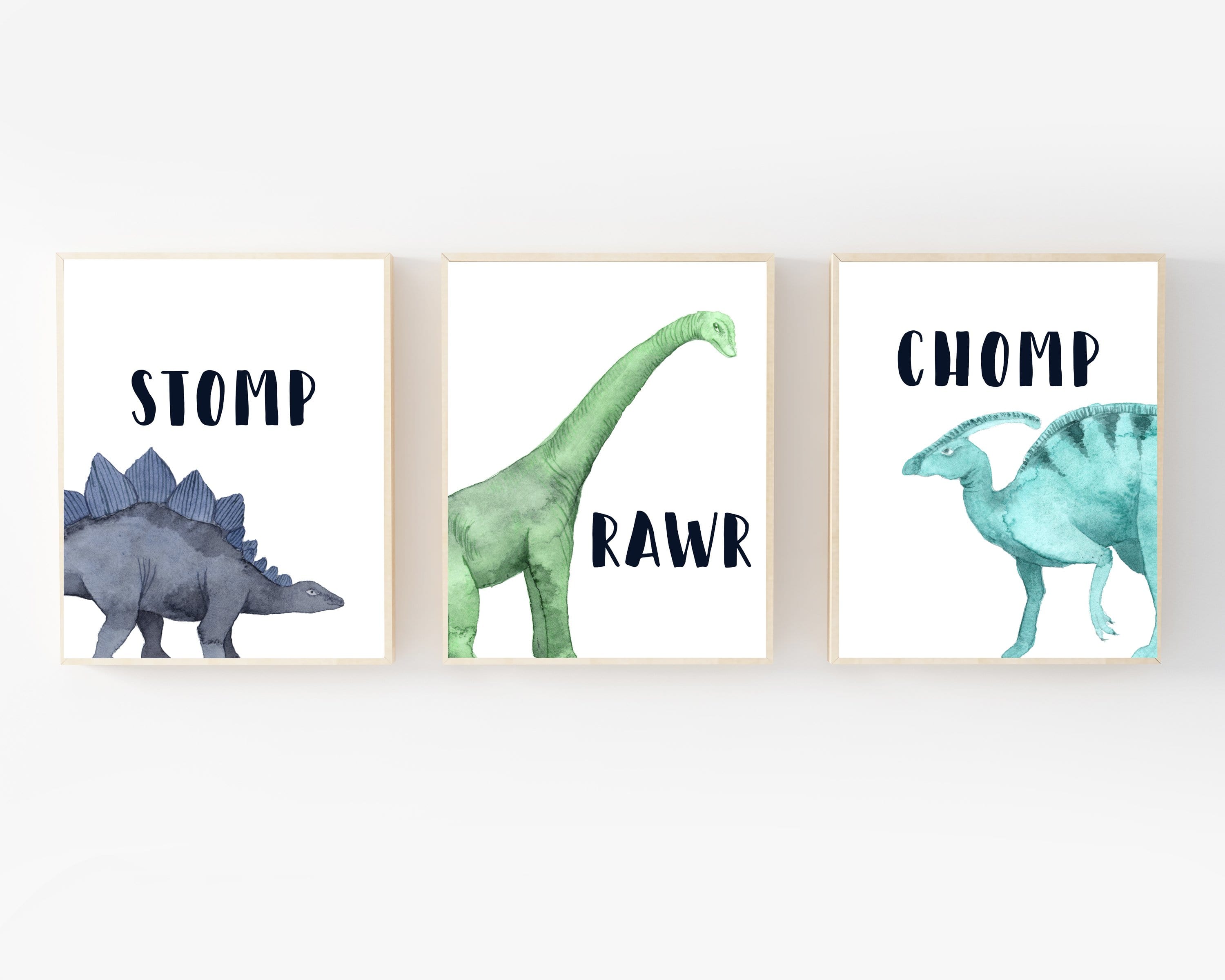 8x10 Dinosaur Nursery wall art - Set of 3 - Dinosaur prints - Boys bedroom art - Dinosaur nursery printable - Boys bedroom decor - Stomp Chomp nursery art print baby nursery bedroom decor