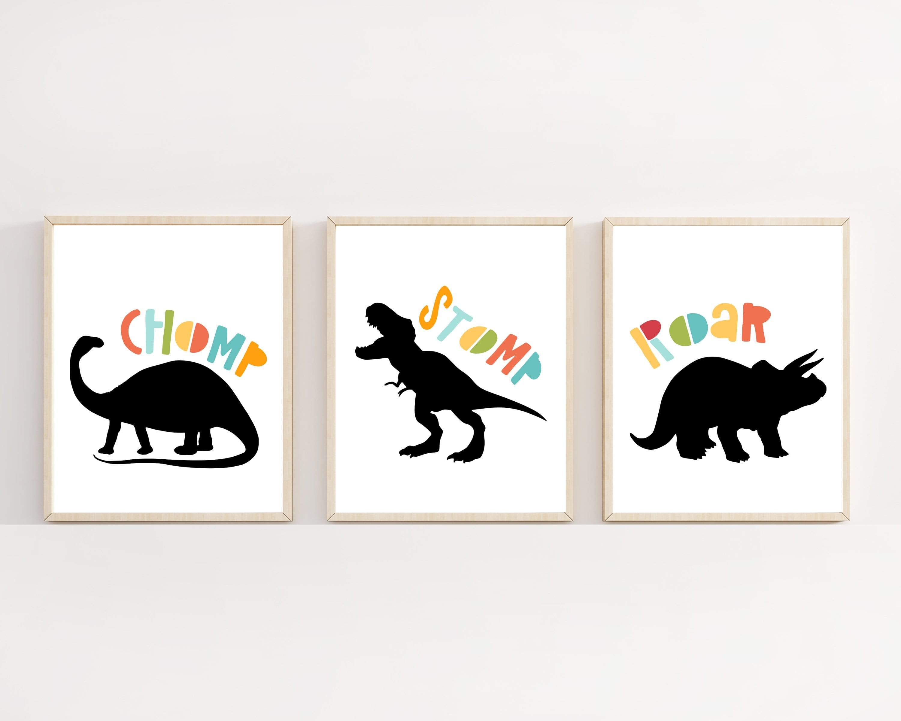 8x10 Dinosaur Wall Art,  Roar, Stomp, Chomp.  Dinosaur Room Decor, Kids Room Prints Nursery Wall art Boys, Black And White Nursery Decor - H1206 nursery art print baby nursery bedroom decor