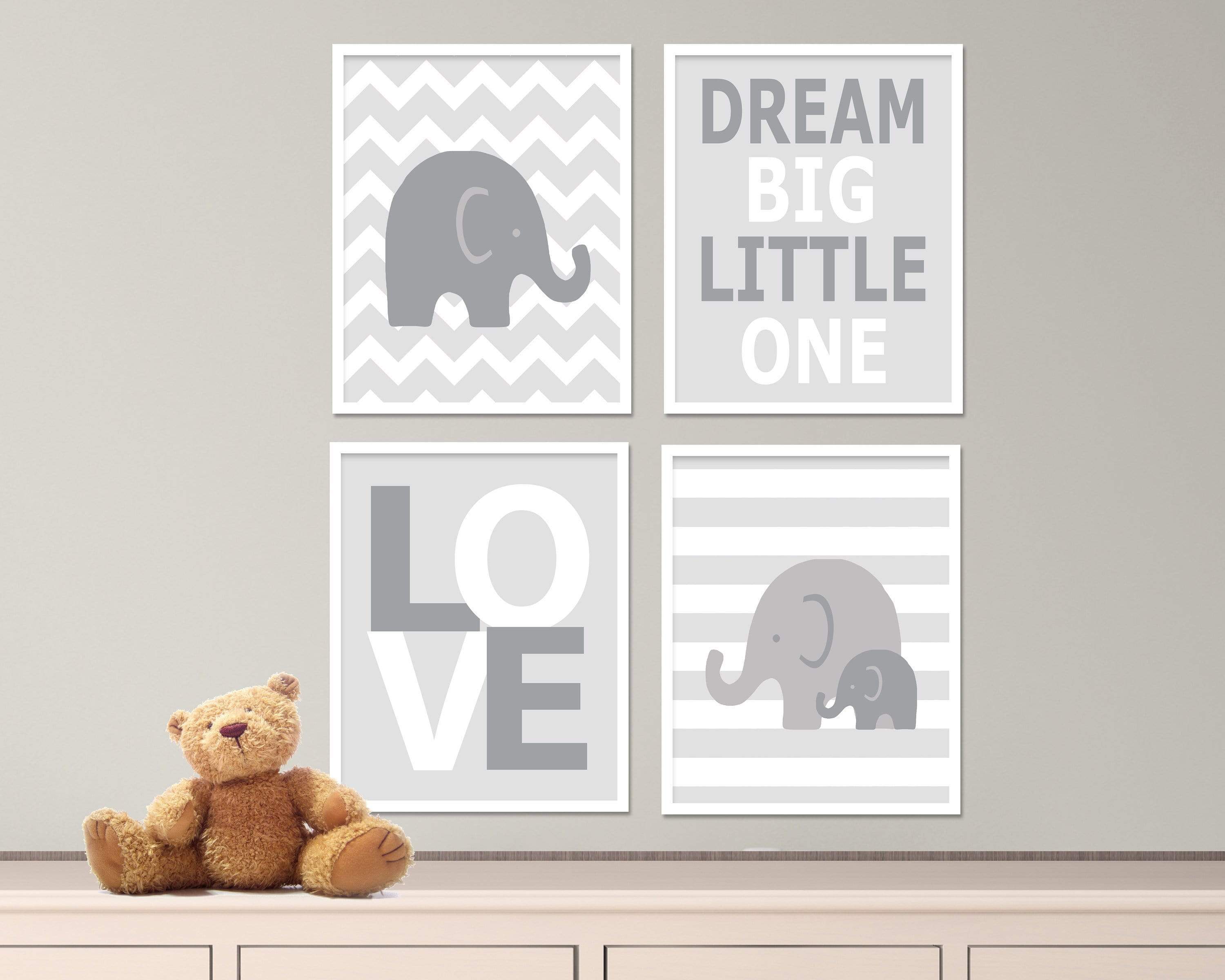 8x10 Elephant Nursery Art Print | Set of 4 nursery art print baby nursery bedroom decor