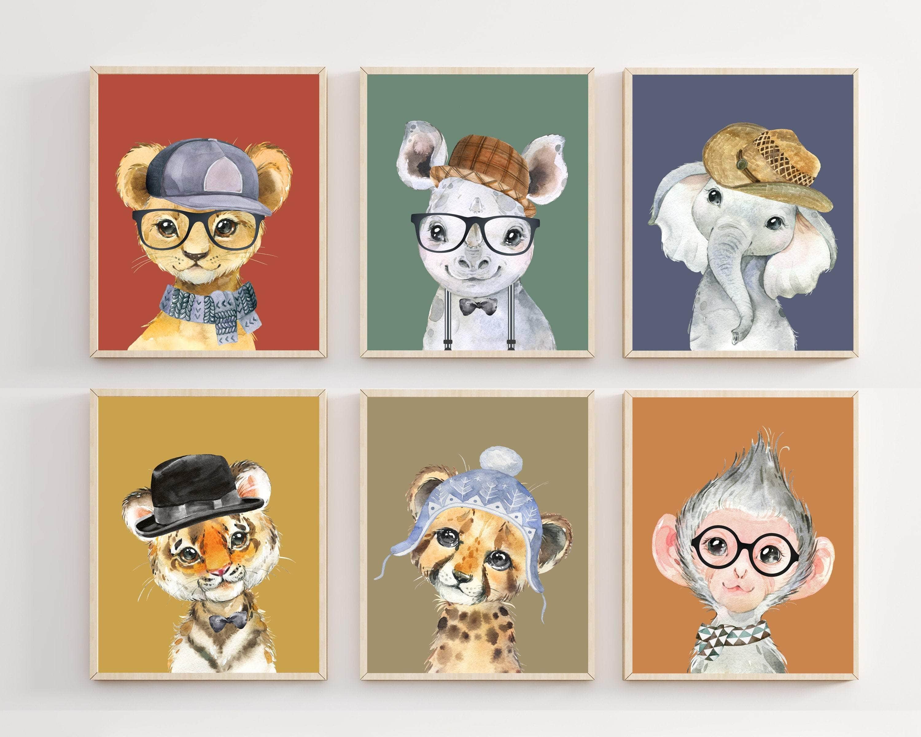 8x10 Hipster animal print - Animals with cloths print - Fun animal art - Boys room decor - Cool animal prints -  Boys animal printables - H2447 nursery art print baby nursery bedroom decor