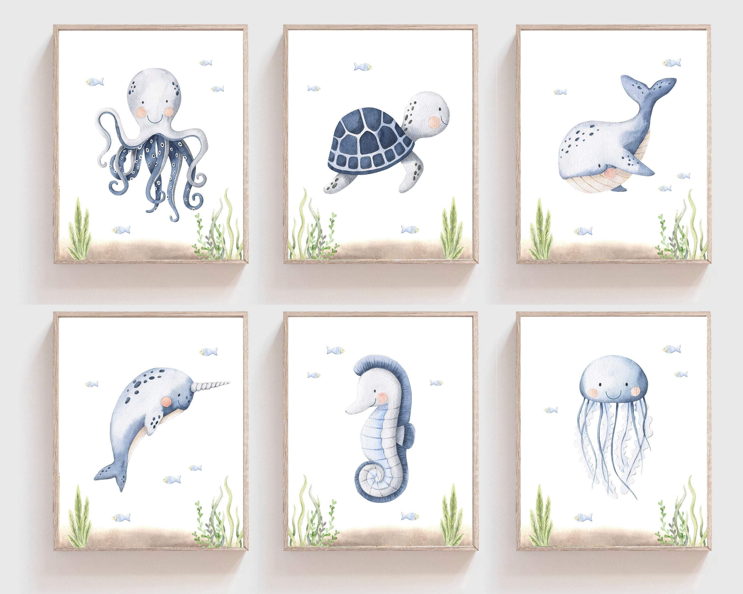 8x10 Nautical nursery decor - Under the sea wall art - Ocean nursery prints - Sea life wall art - Nursery prints boys - Watercolor under the sea nursery art print baby nursery bedroom decor