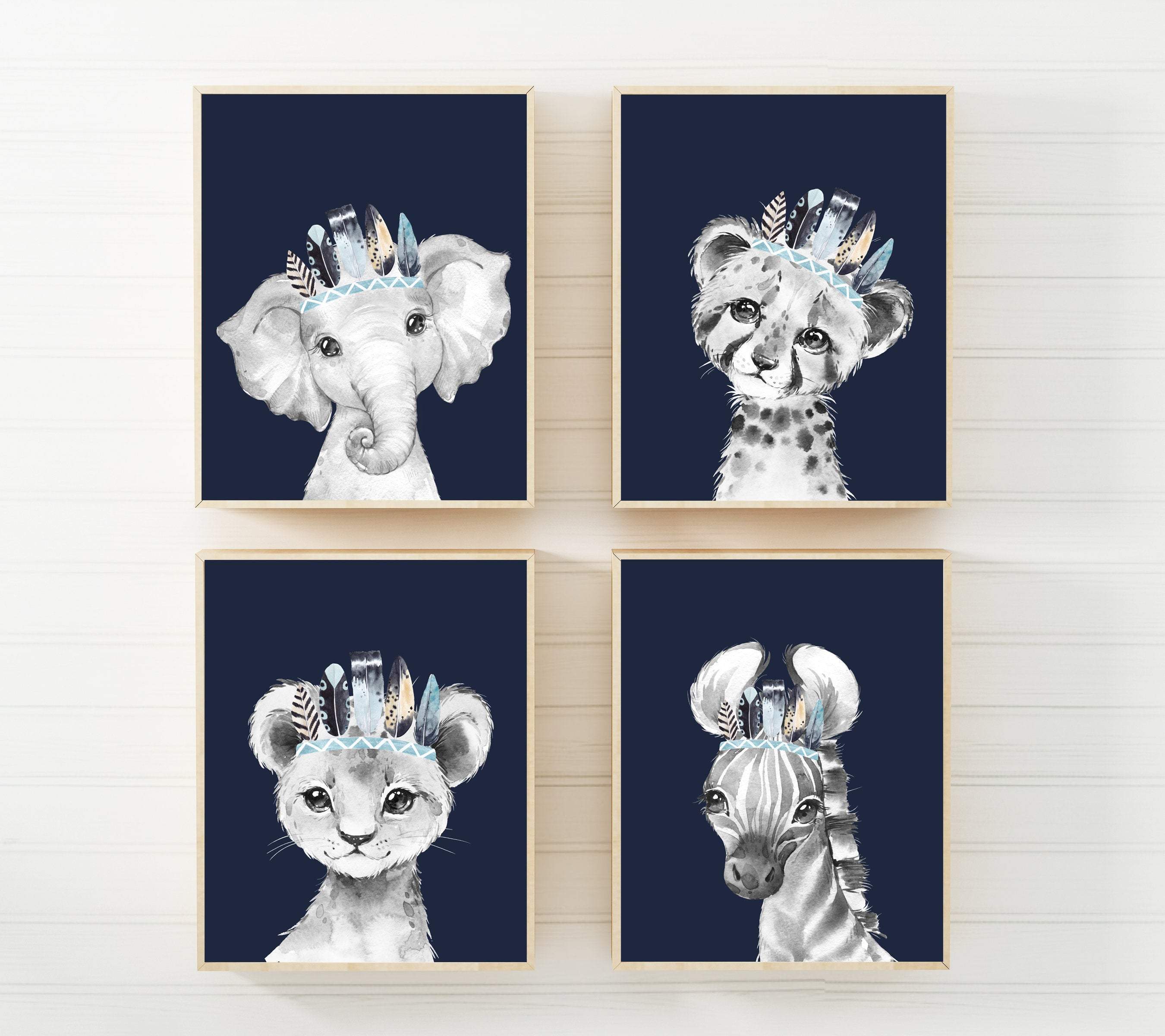 8x10 Navy nursery print - Boy nursery decor - Baby animal prints - Nursery wall art - Boys room decor - Nursery watercolor prints - Printable nursery art print baby nursery bedroom decor