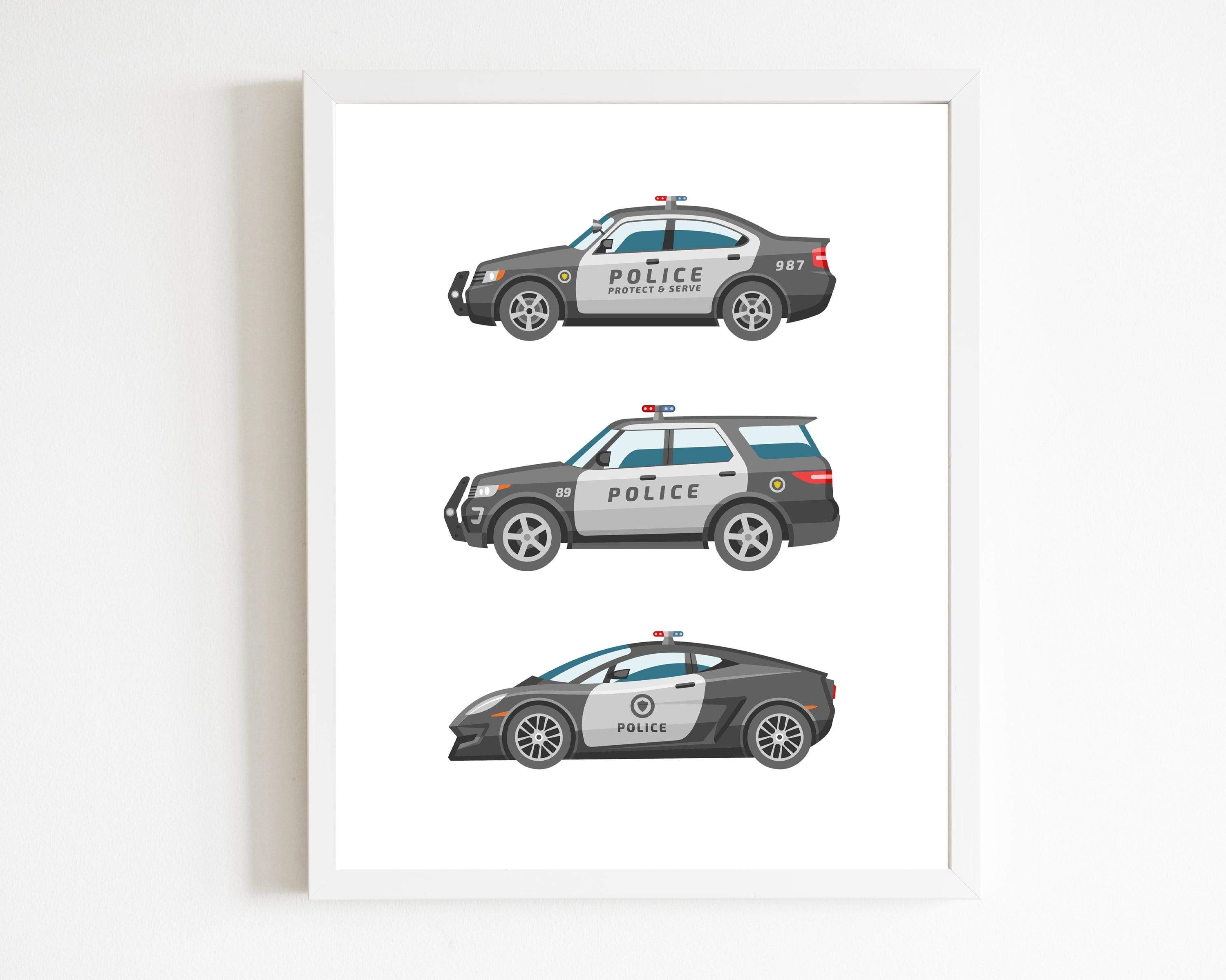 8x10 Police car print - Boys room decor - Police print - Toddler boy wall art - Boys vehicle decor - Toddler boy print - Transportation wall art nursery art print baby nursery bedroom decor