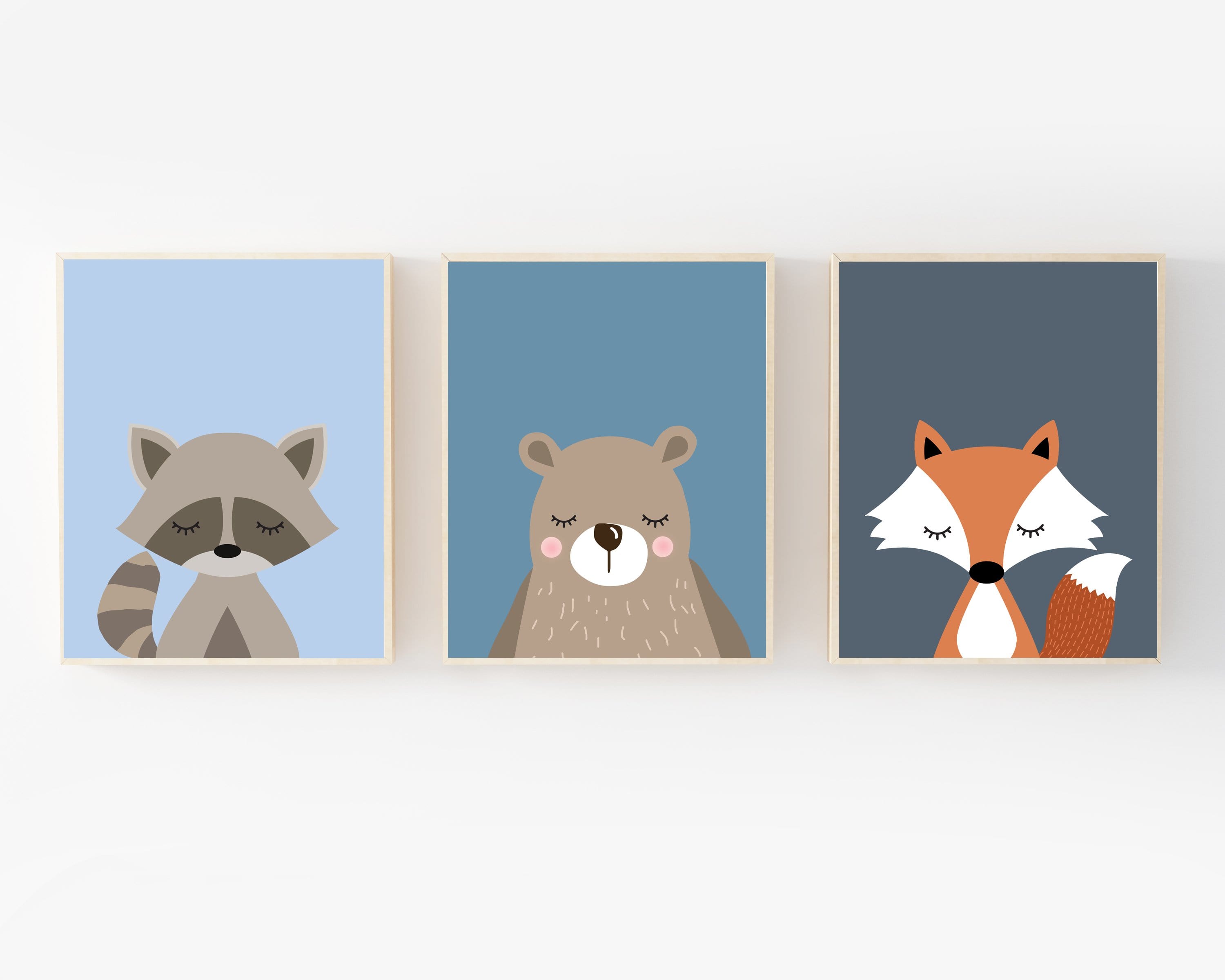 8x10 Printable nursery wall art - Boys room decor - Boys room wall art - Boy woodland nursery decor - Blue nursery decor - Bear Raccoon Fox nursery art print baby nursery bedroom decor